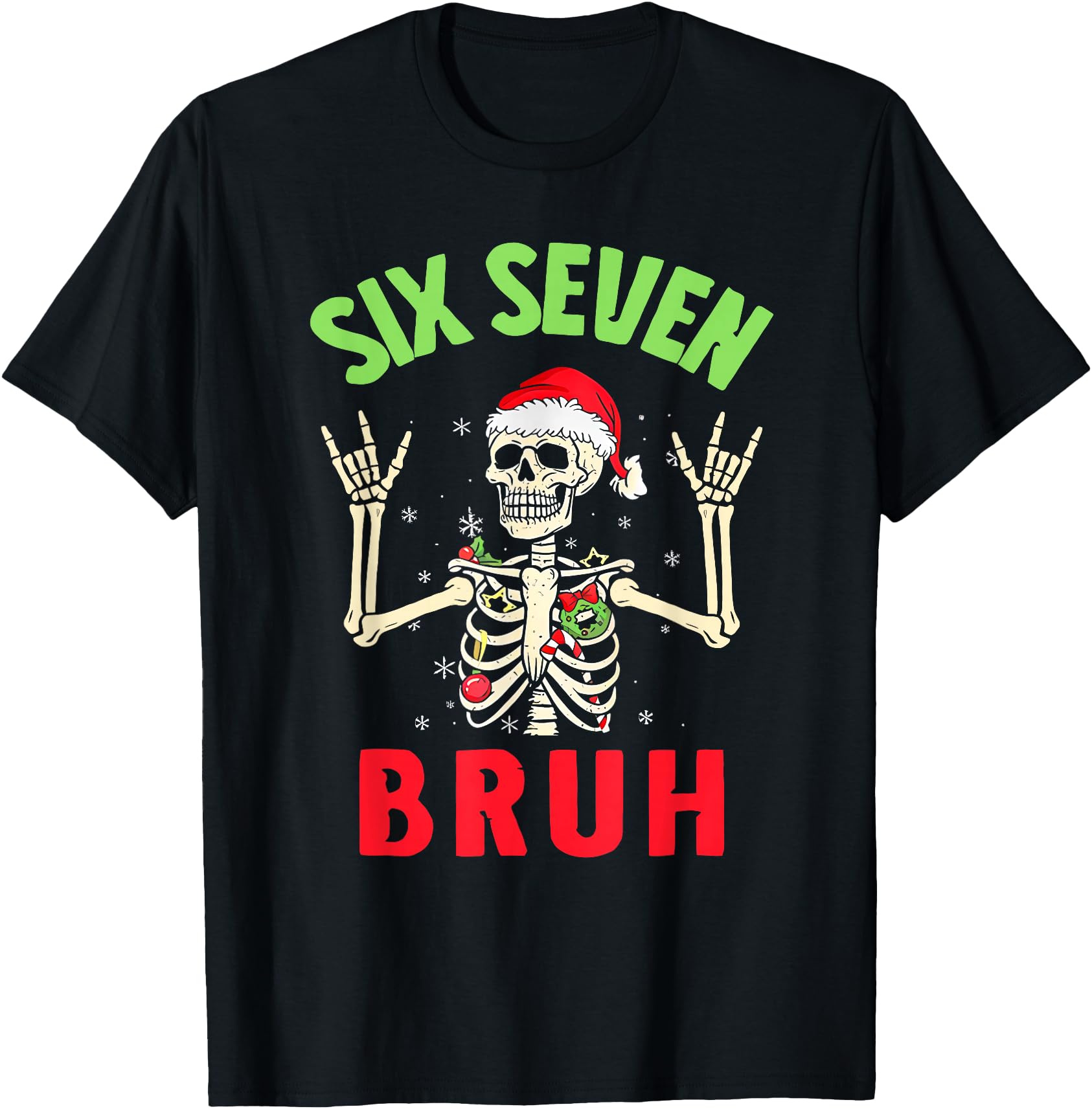 Funny 6 7 Meme Skeleton Santa Christmas Six Seven Bruh Xmas