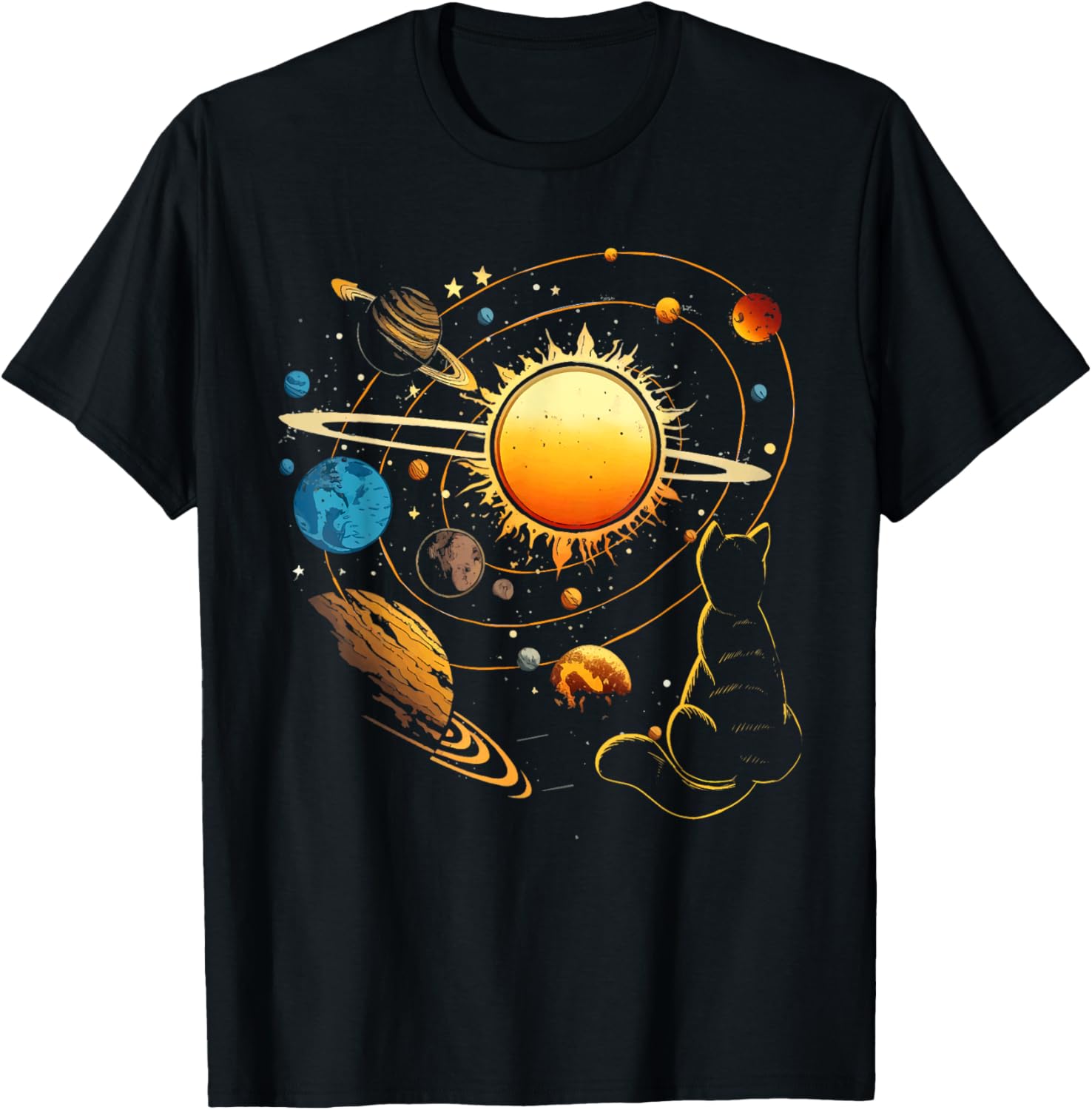 Cat And Planets - Galaxy Stars Kitten Kitty Animal Pet Lover Men Women Kids T-Shirt