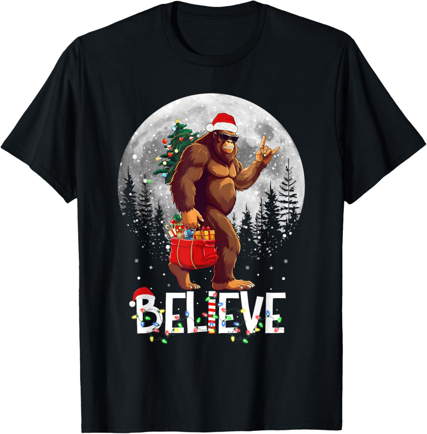 Santa Bigfoot Christmas Lights Funny Sasquatch Believe Xmas