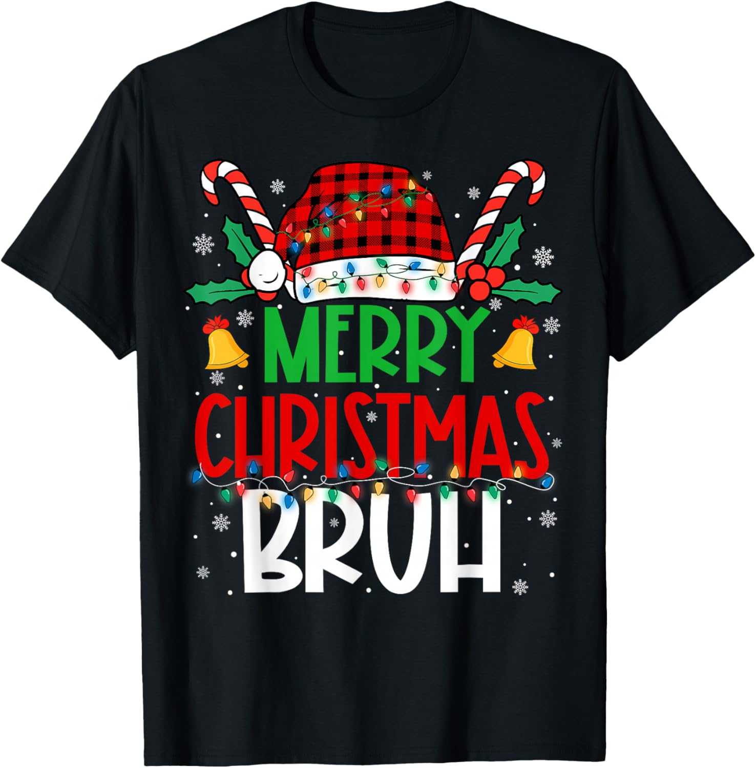 Merry Christmas Bruh Xmas Light Santa Claus Hat Mens Boys