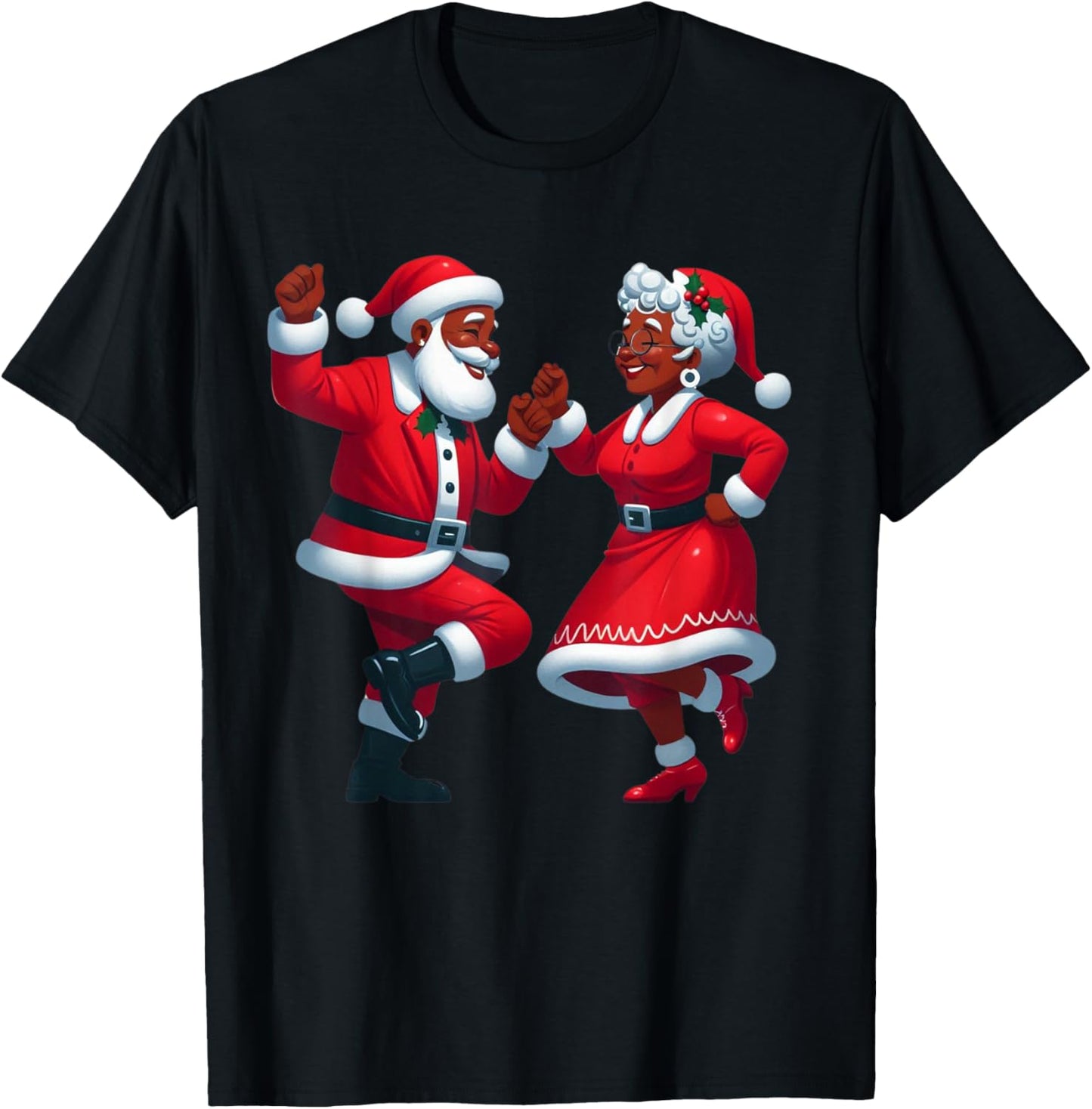 Christmas Dancing Black African American Santa Mrs Claus T-Shirt