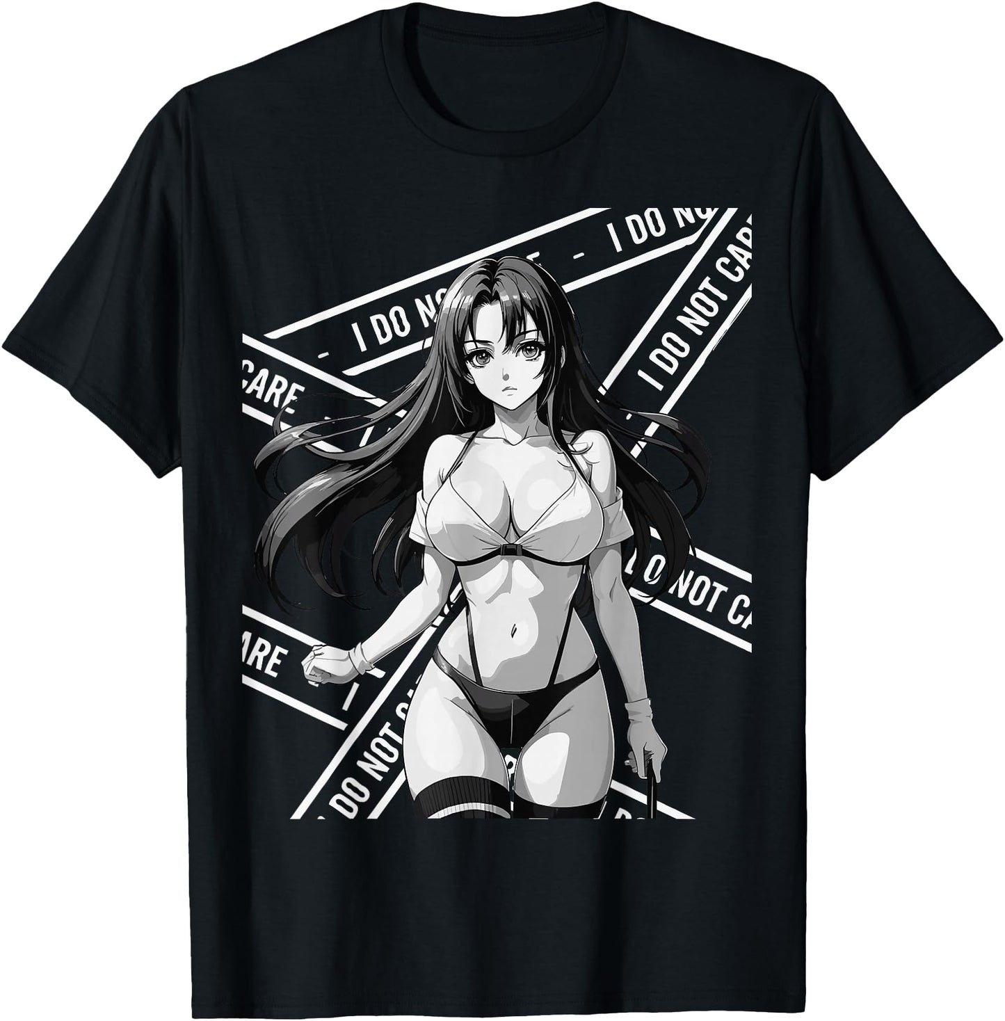 Sexy Waifu Otaku Anime Girl Japanese in Black and White Art