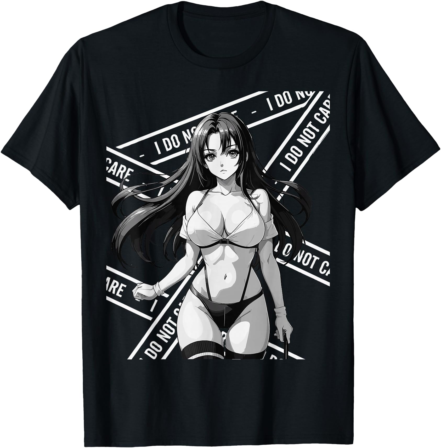 Sexy Waifu Otaku Anime Girl Japanese in Black and White Art