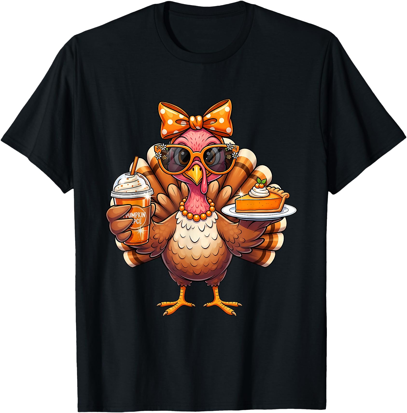 Turkey Drinking Coffee Bow Thanksgiving Womens Turkey Day