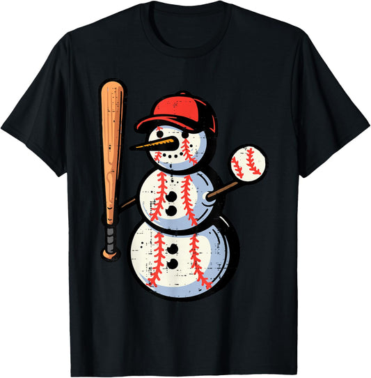 Christmas Baseball Player Snowman Xmas Boys Kids Men Youth