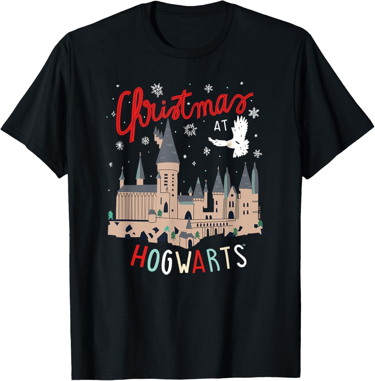 Harry Potter Unisex-Adults Kids Christmas Hogwarts T-Shirt, Black, Small