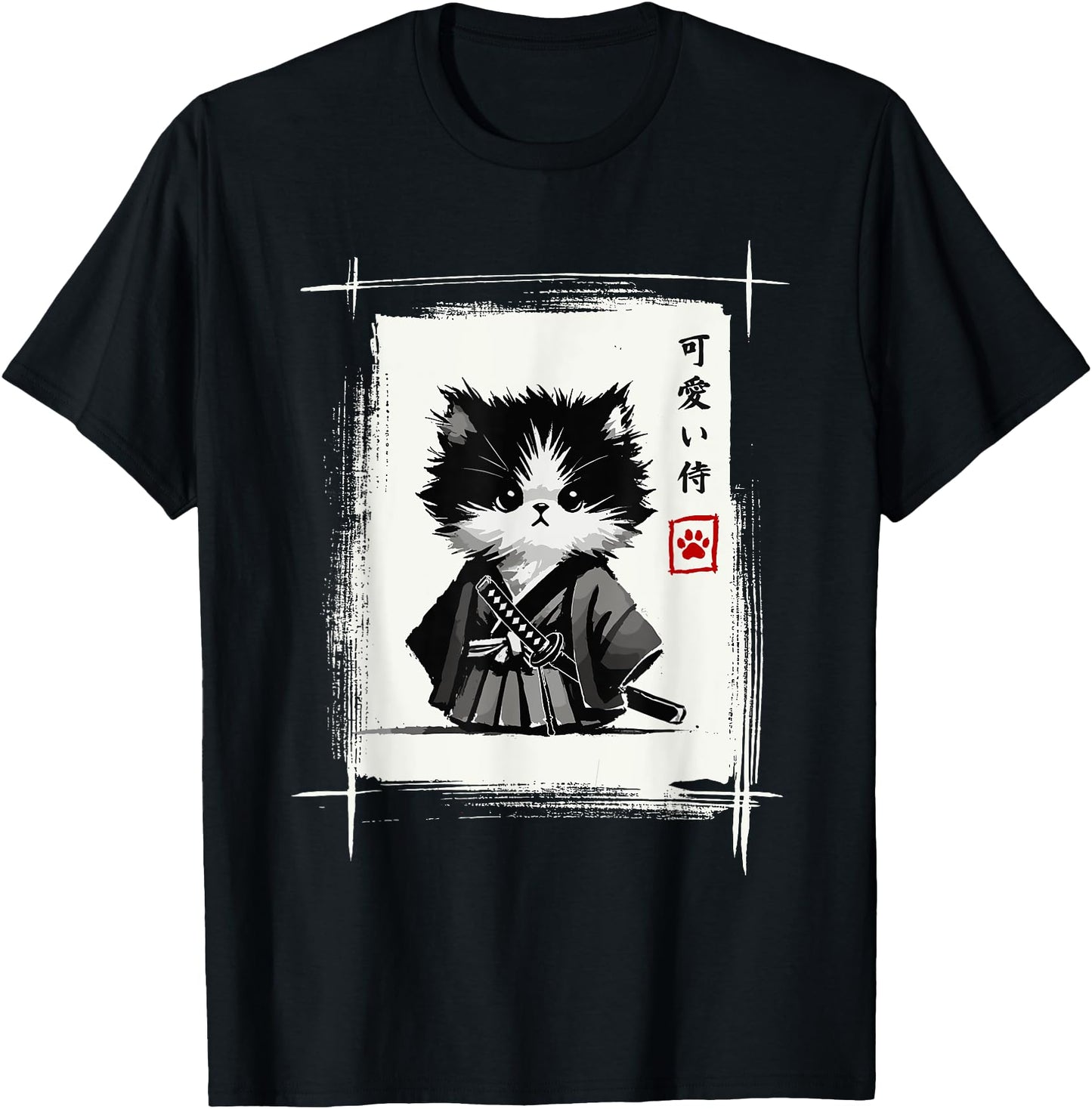 Samurai Cat Japanese Art Sumi-e Novelty Kawaii Funny Cat