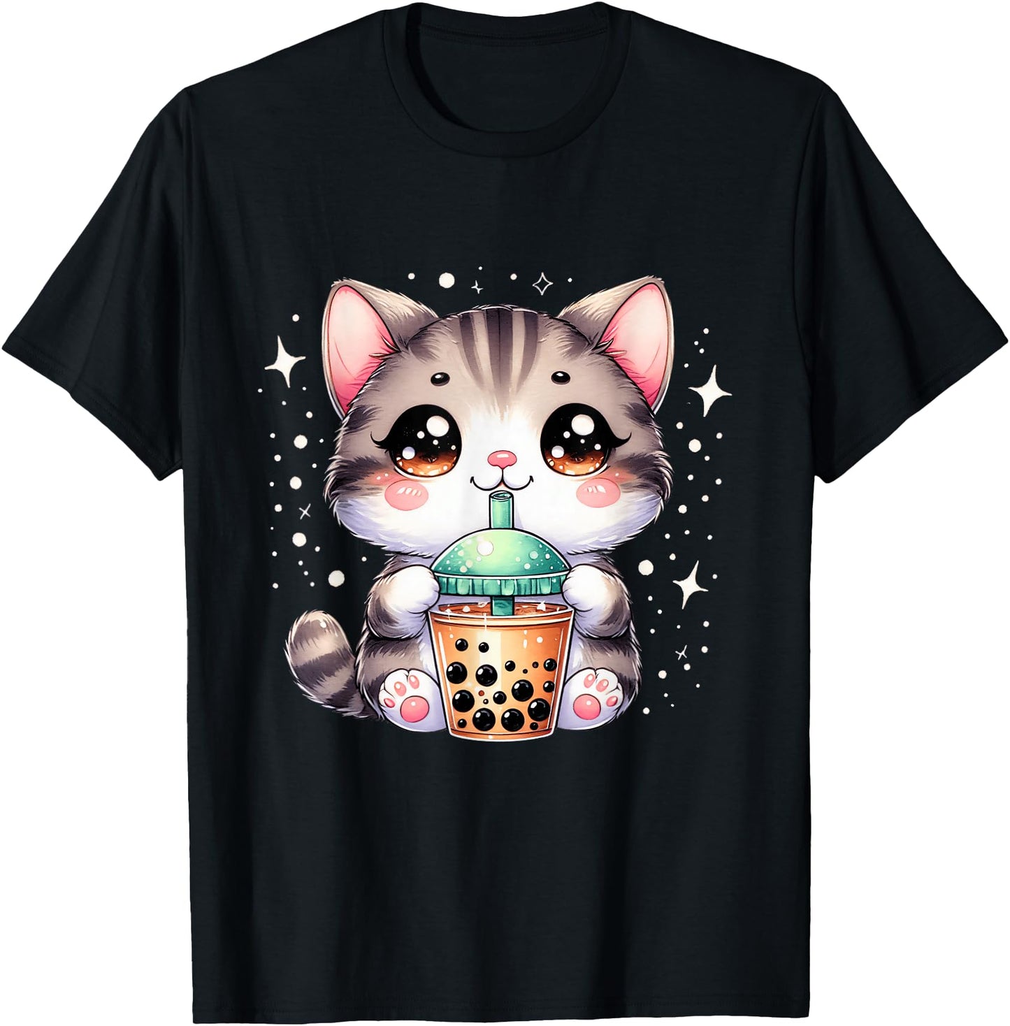 Cute Cat Boba Tea Girl Women Japanese Anime Graphic