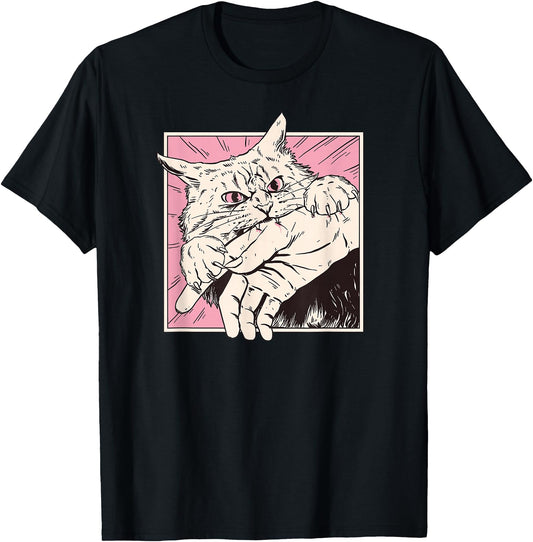Cat Bite Retro Horror Graphic Japanese Manga Style Funny