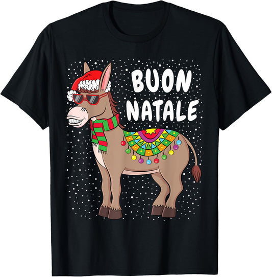 Christmas Donkey T-Shirt Buon Natale American Italian Xmas