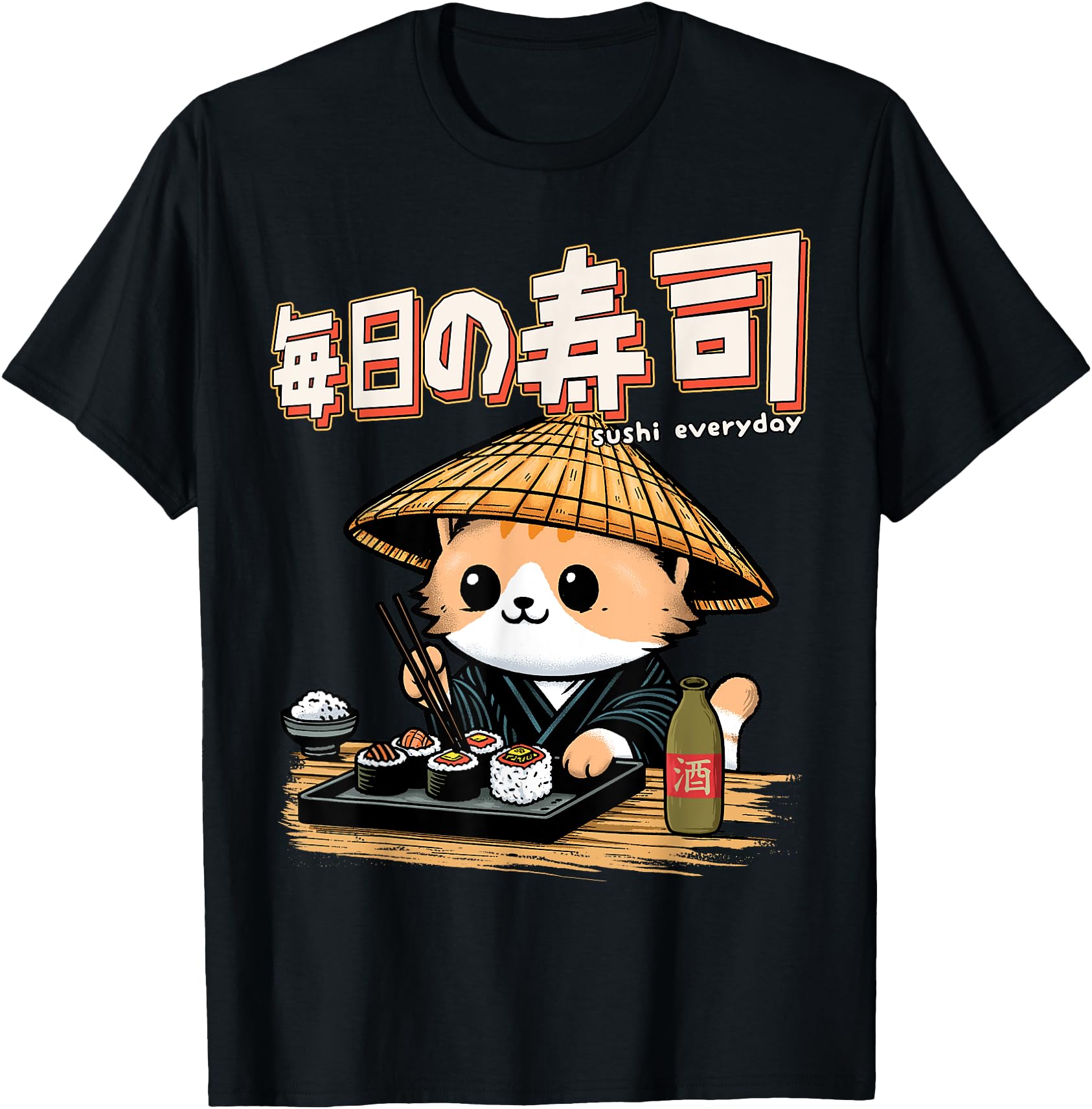 Sushi Cat Shirt Funny Japanese Sushi Cat Chef Otaku Men Women
