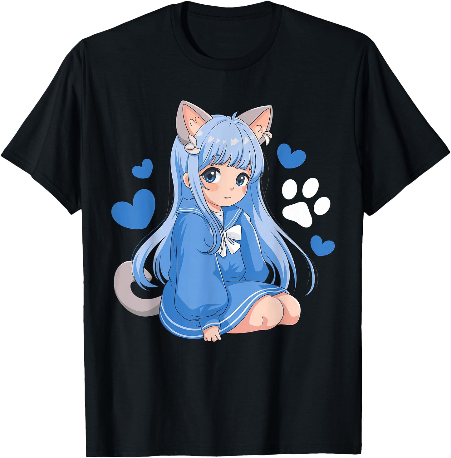 Magical and Funny Anime Girl Gifts Unisex-Kids Anime Cat Girl T-Shirt Black Small Classic Fit Short Sleeve Cotton Blend