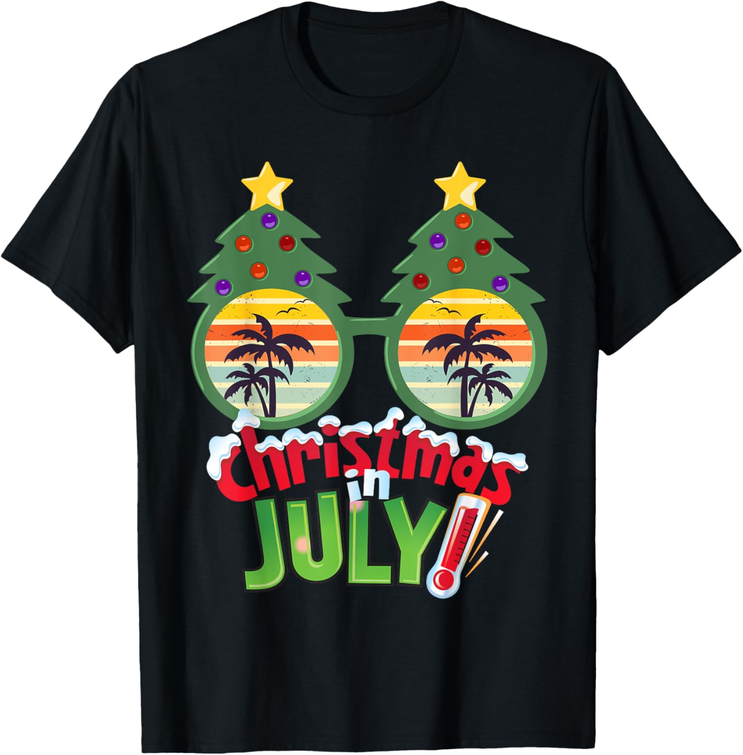 Funny Christmas in July Shirt Summer Xmas Tree Sunglasses T-Shirt for Men Women Kids