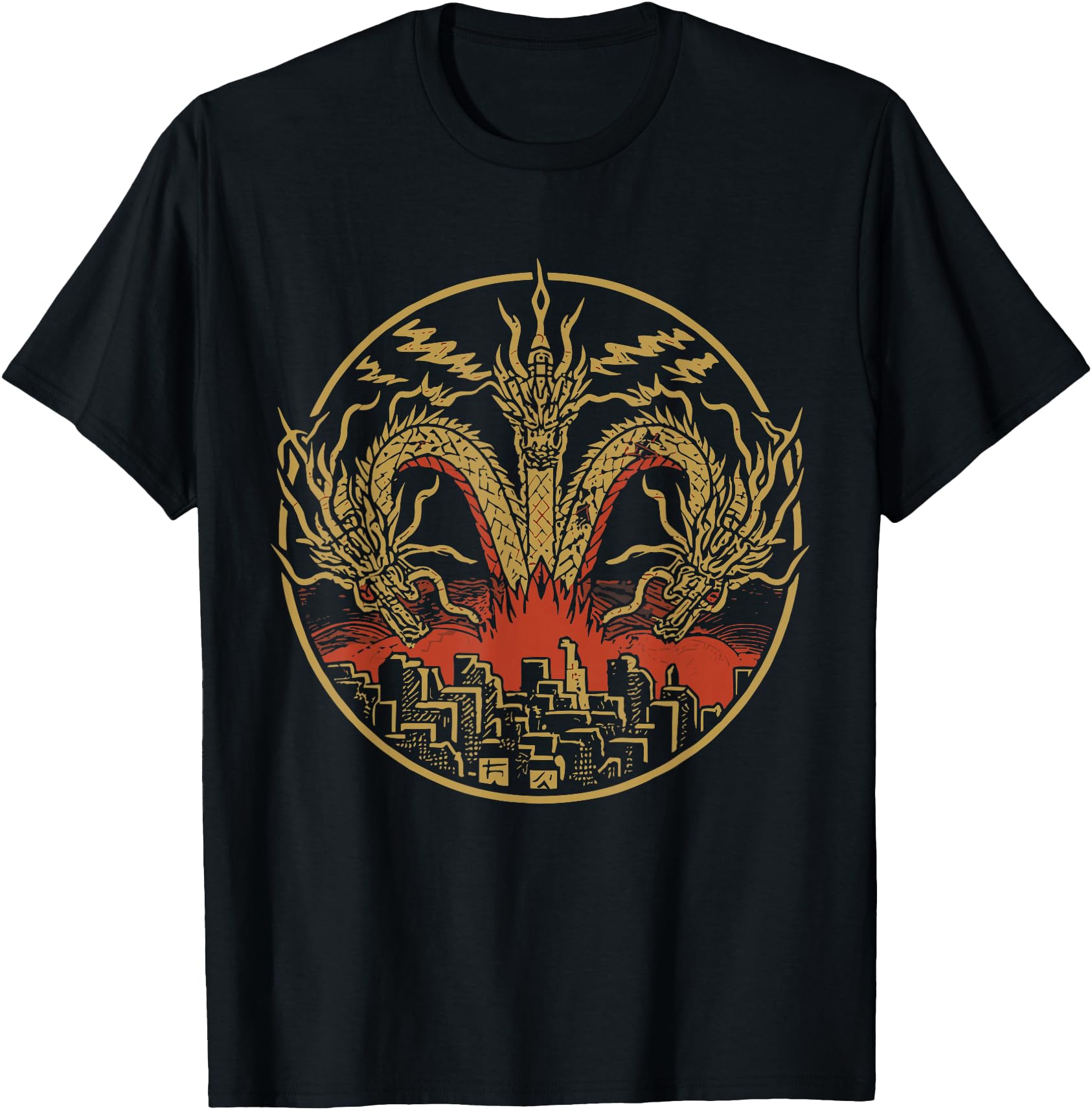 Vintage Dragon King Ghidorah art sunset japanese