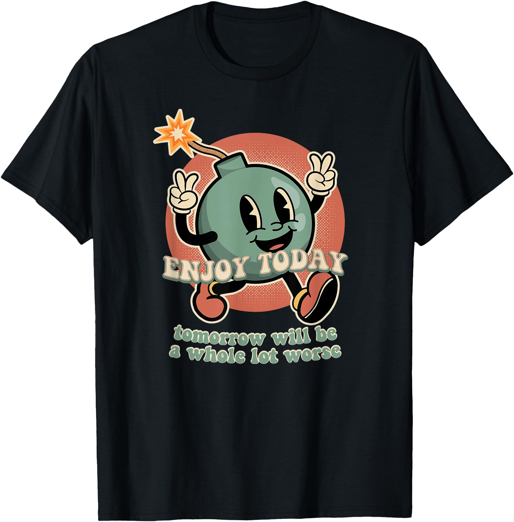 Retro Cartoon Bomb Nihilism T-Shirt - Classic Fit, Crew Neck, Short Sleeve, Black