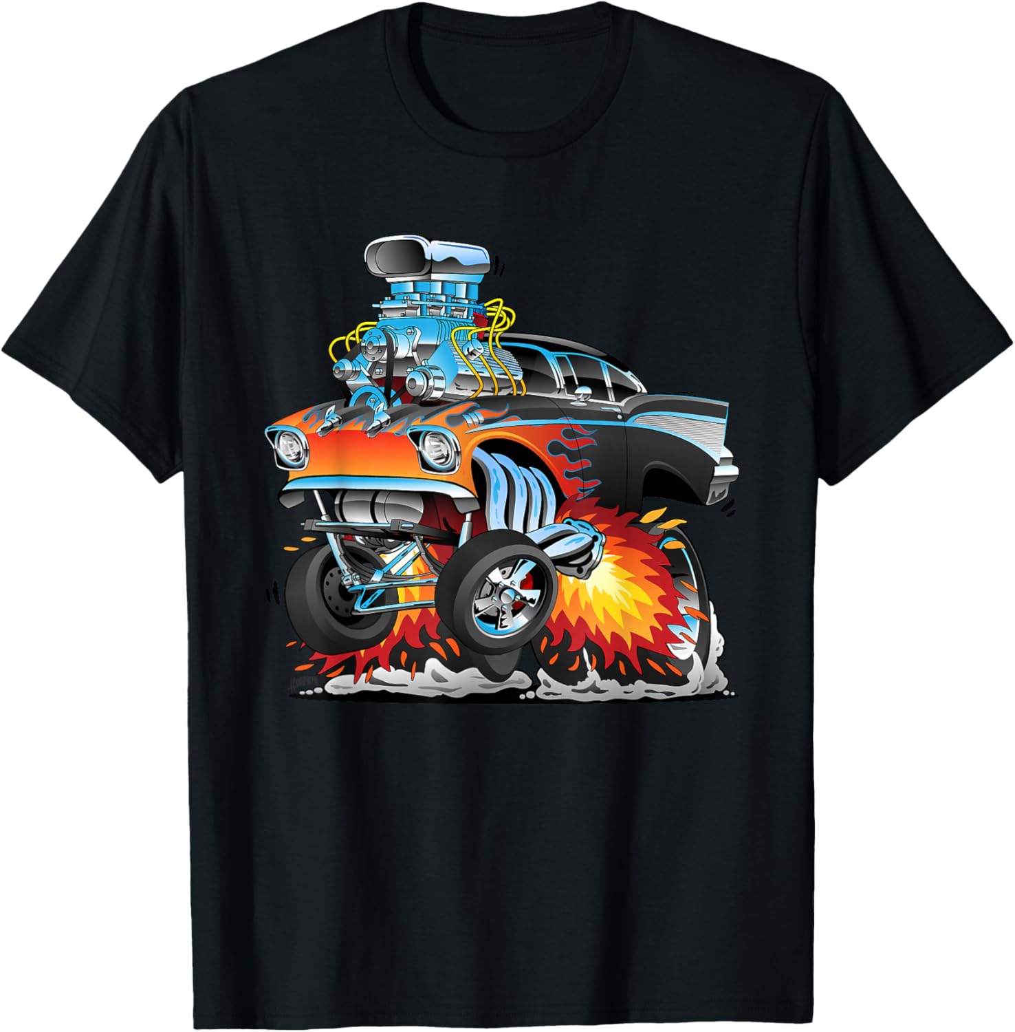 Funny Classic Hotrod Fifties Drag Racing Muscle Car Cartoon