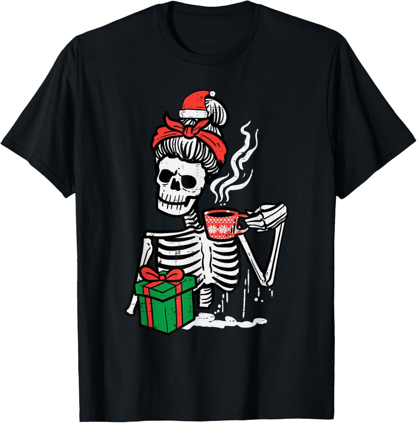 Christmas Skeleton Messy Bun Coffee Xmas Mom Women Girls