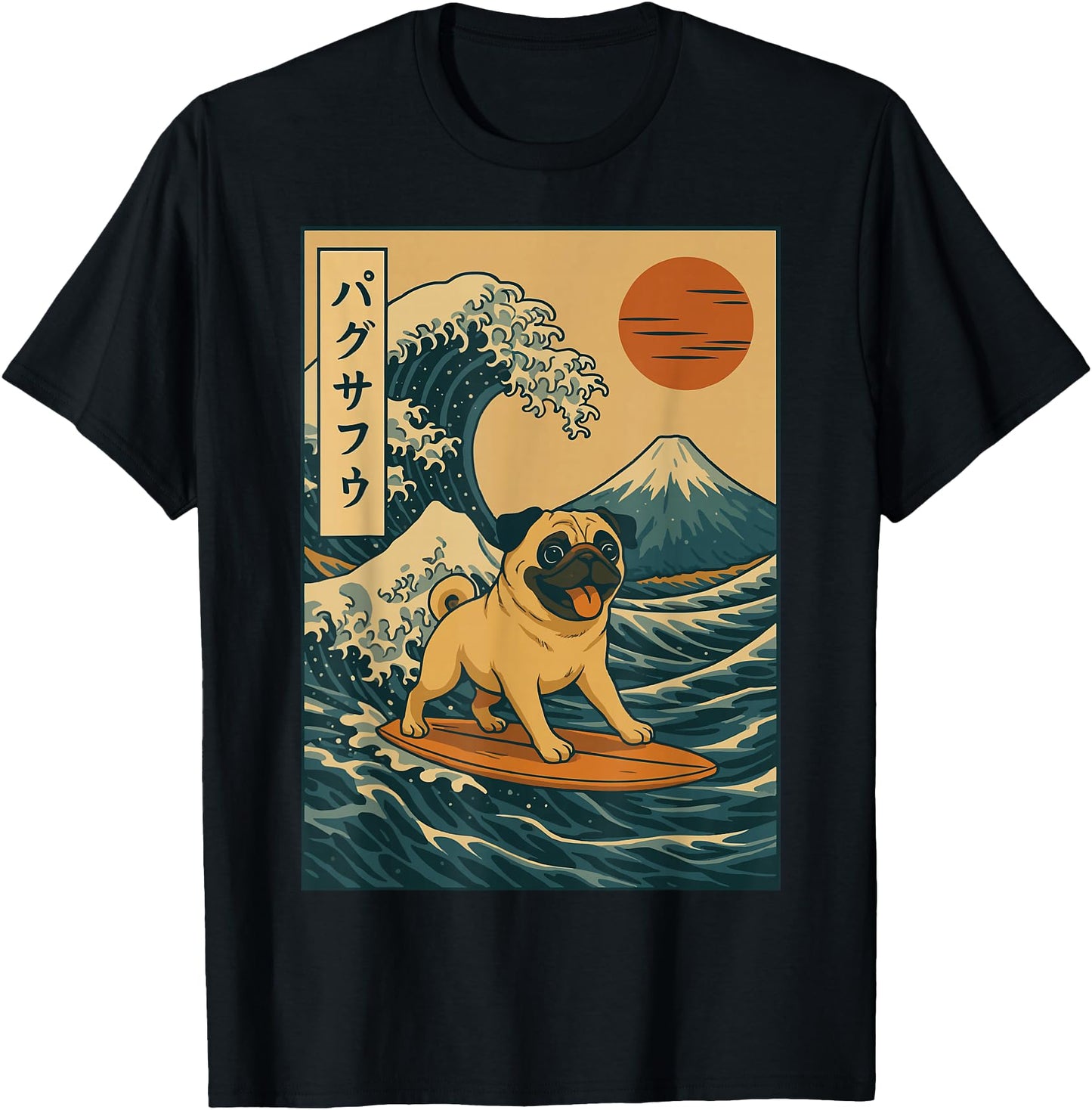 Japanese Pug Surfing Wave Great Wave Japan
