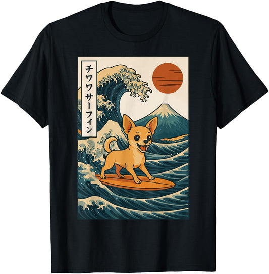 Chihuahua Surfing Japanese Wave
