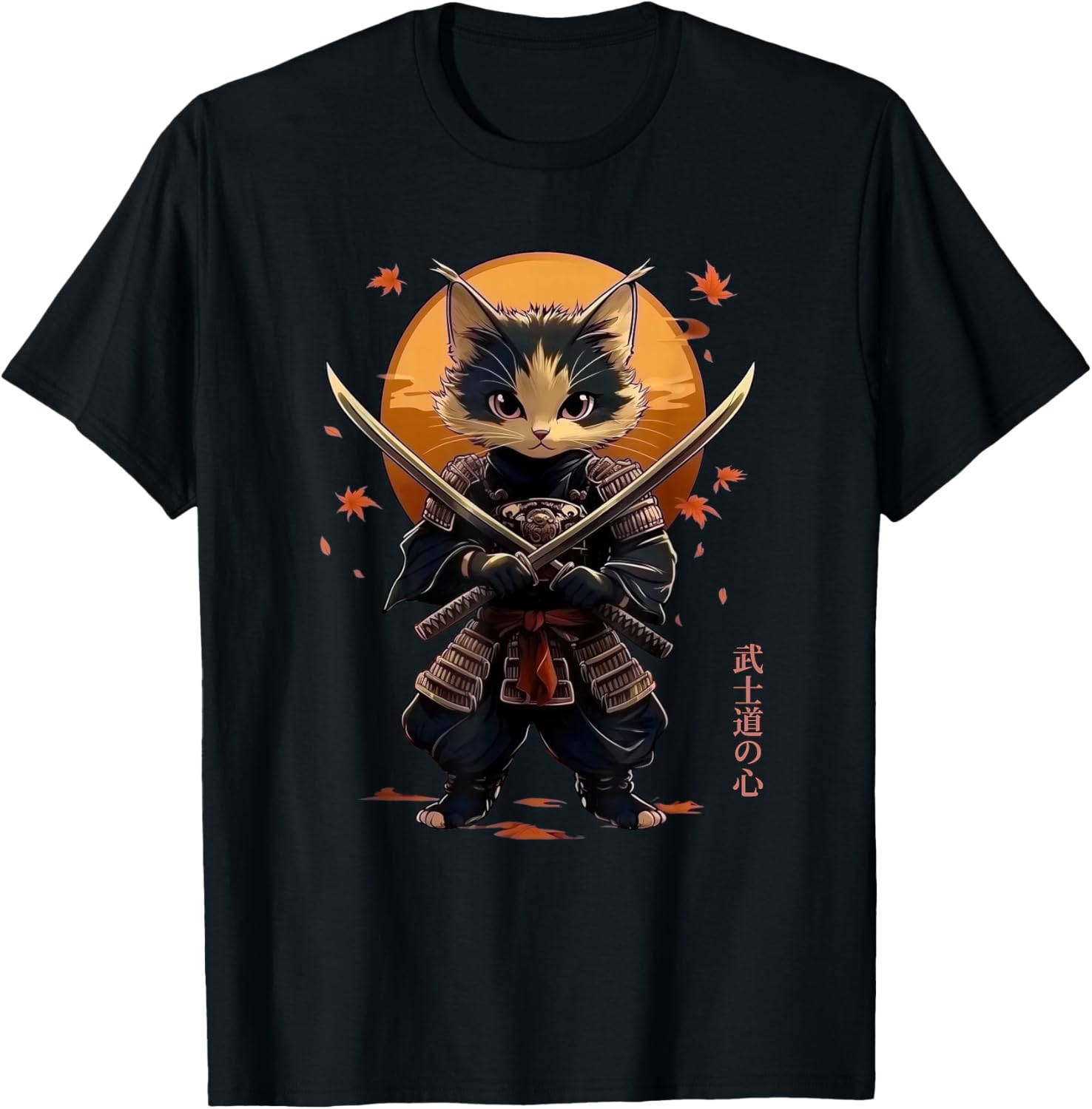 Cat Samurai Graphic Tee Kawaii Warrior Swords Japanese Anime