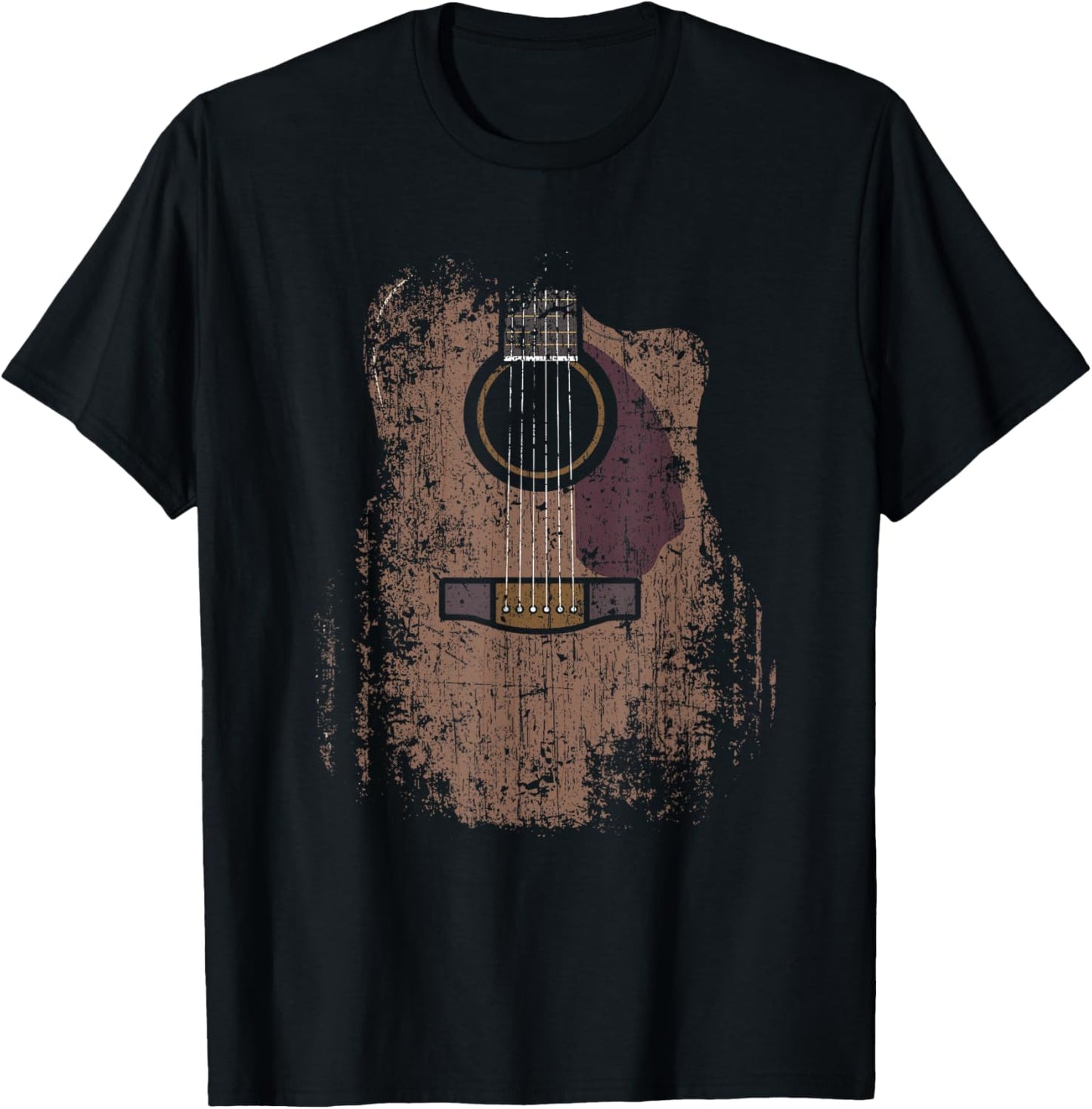 Musician Guitarist Instrument & Strings Designs Distressed Acoustic Guitar Vintage Player Rock & Roll Music T-Shirt - Unisex Adults\/Kids - Black - Short Sleeve - Classic Fit - Small