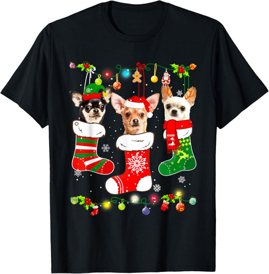 Chihuahua Christmas Lights Gift Funny Xmas Dog Lover T-Shirt