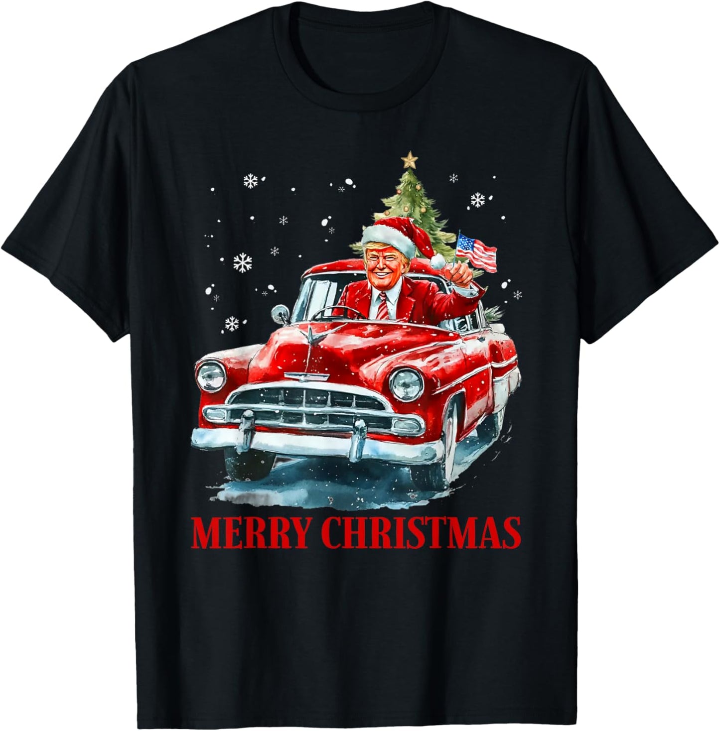 Funny Santa Trump Riding Red Truck Merry Christmas Xmas 2025
