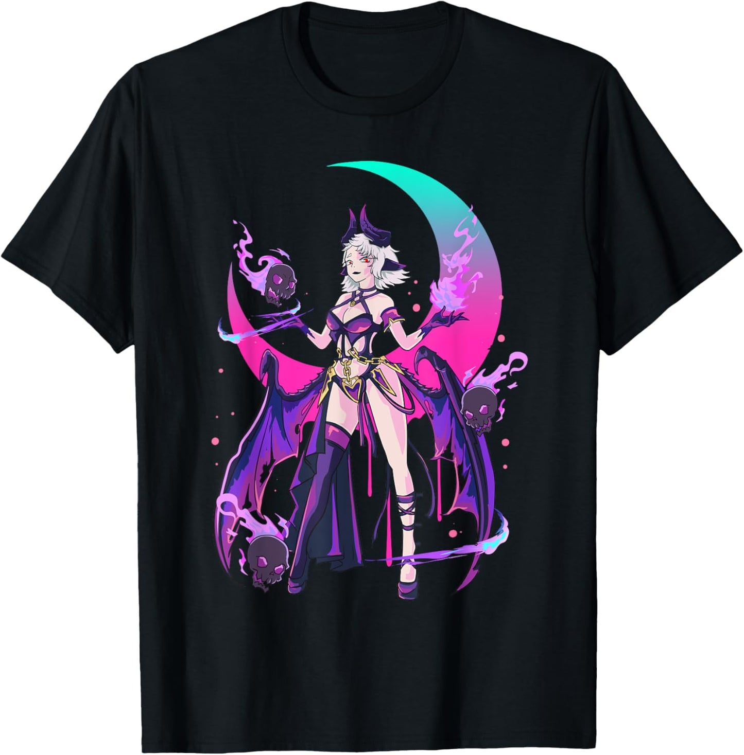 Sexy Anime Devil Witchy Skull Moon Fire Japanese Otaku Magic