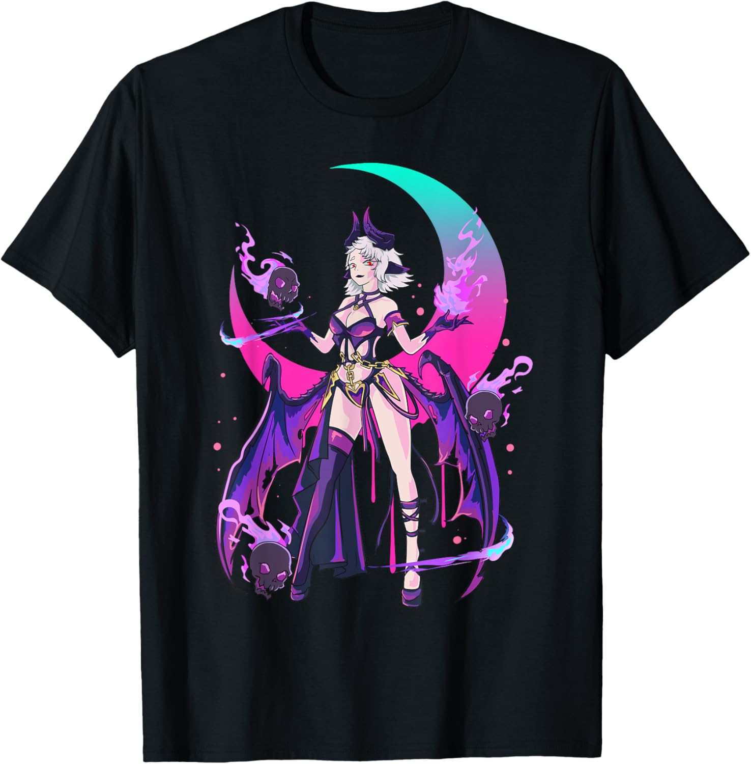 Sexy Anime Devil Witchy Skull Moon Fire Japanese Otaku Magic