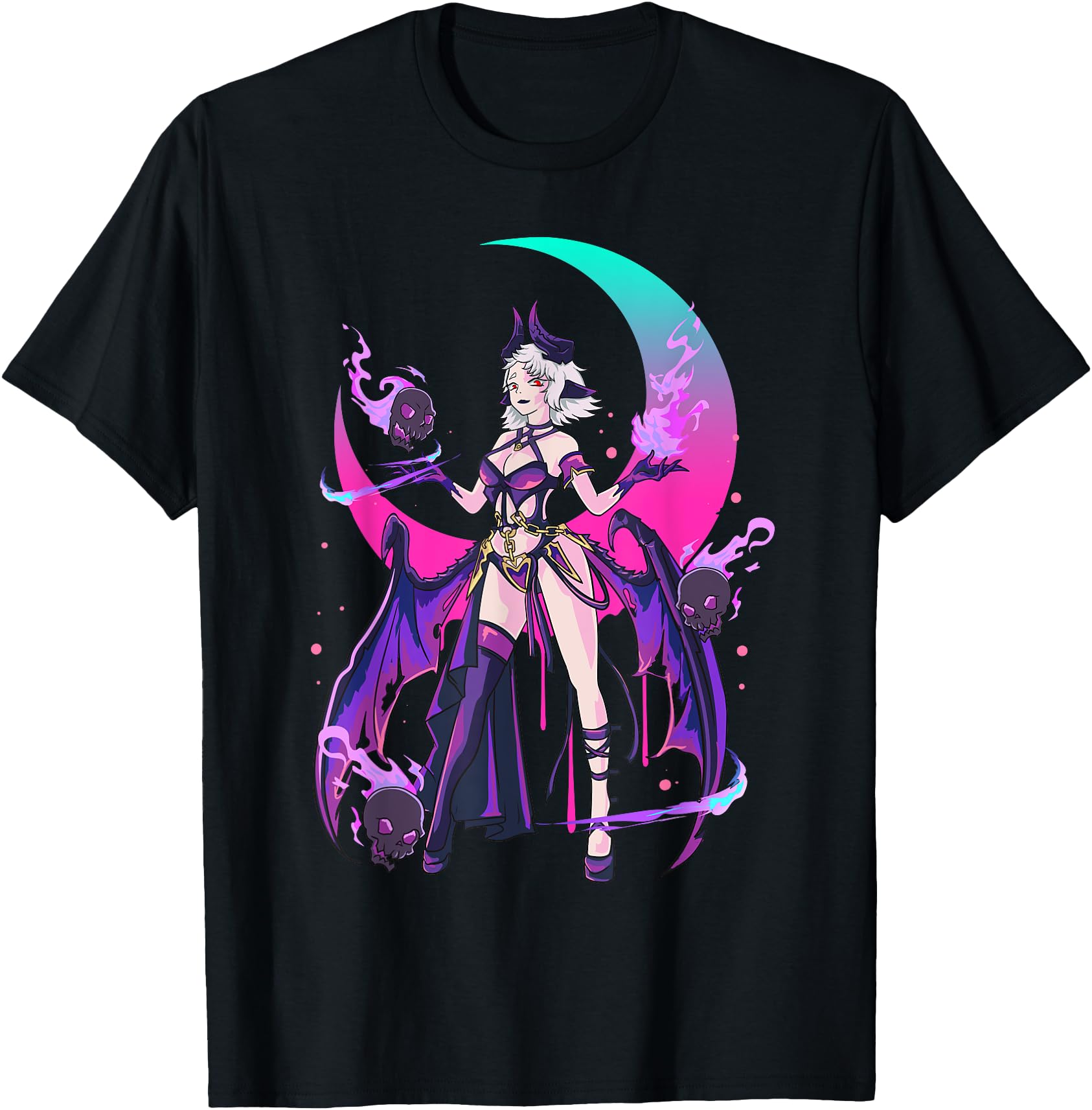 Sexy Anime Devil Witchy Skull Moon Fire Japanese Otaku Magic