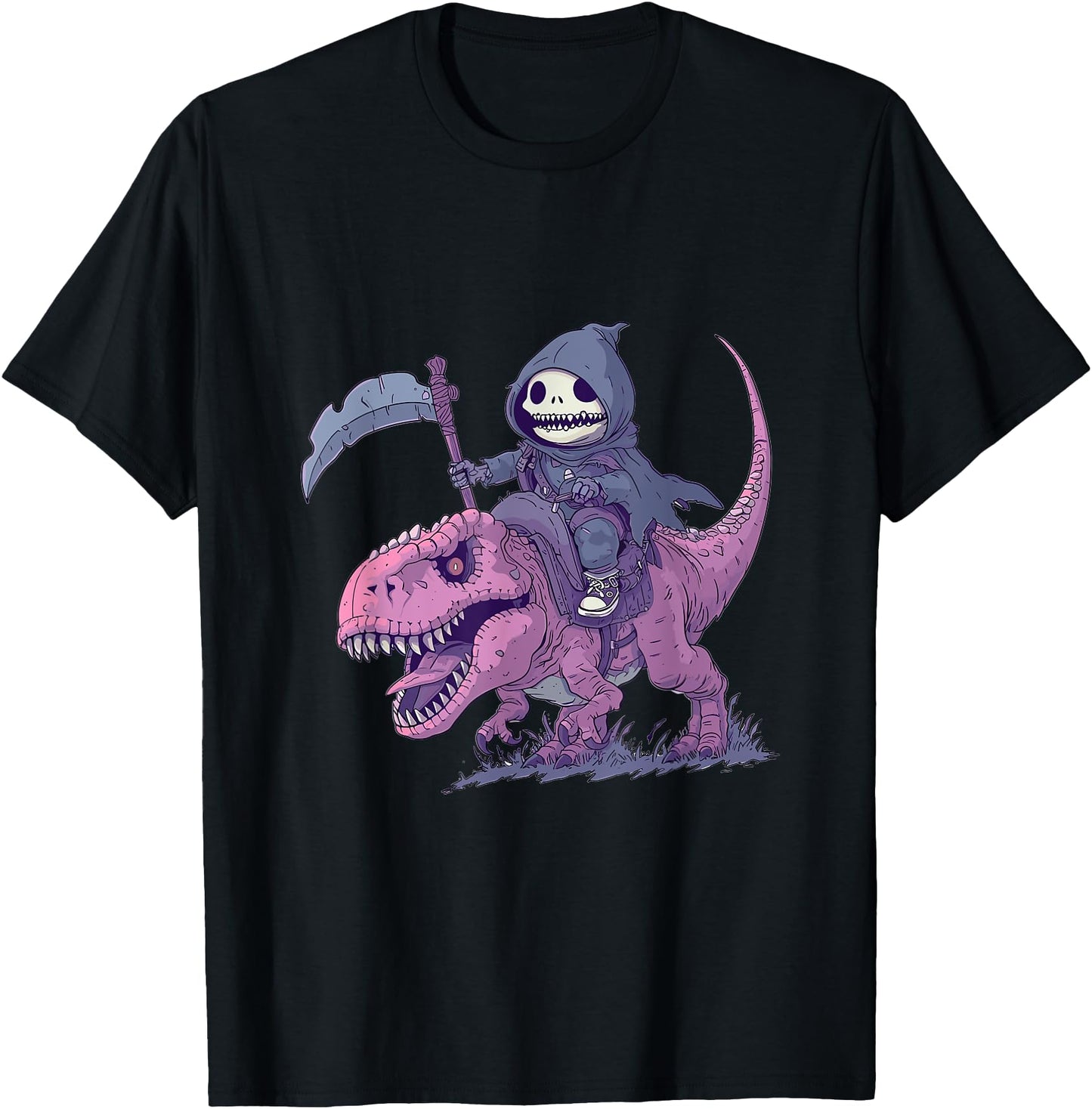 Goth Pastel Creepy Kawaii Reaper Riding on T-Rex Dinosaur