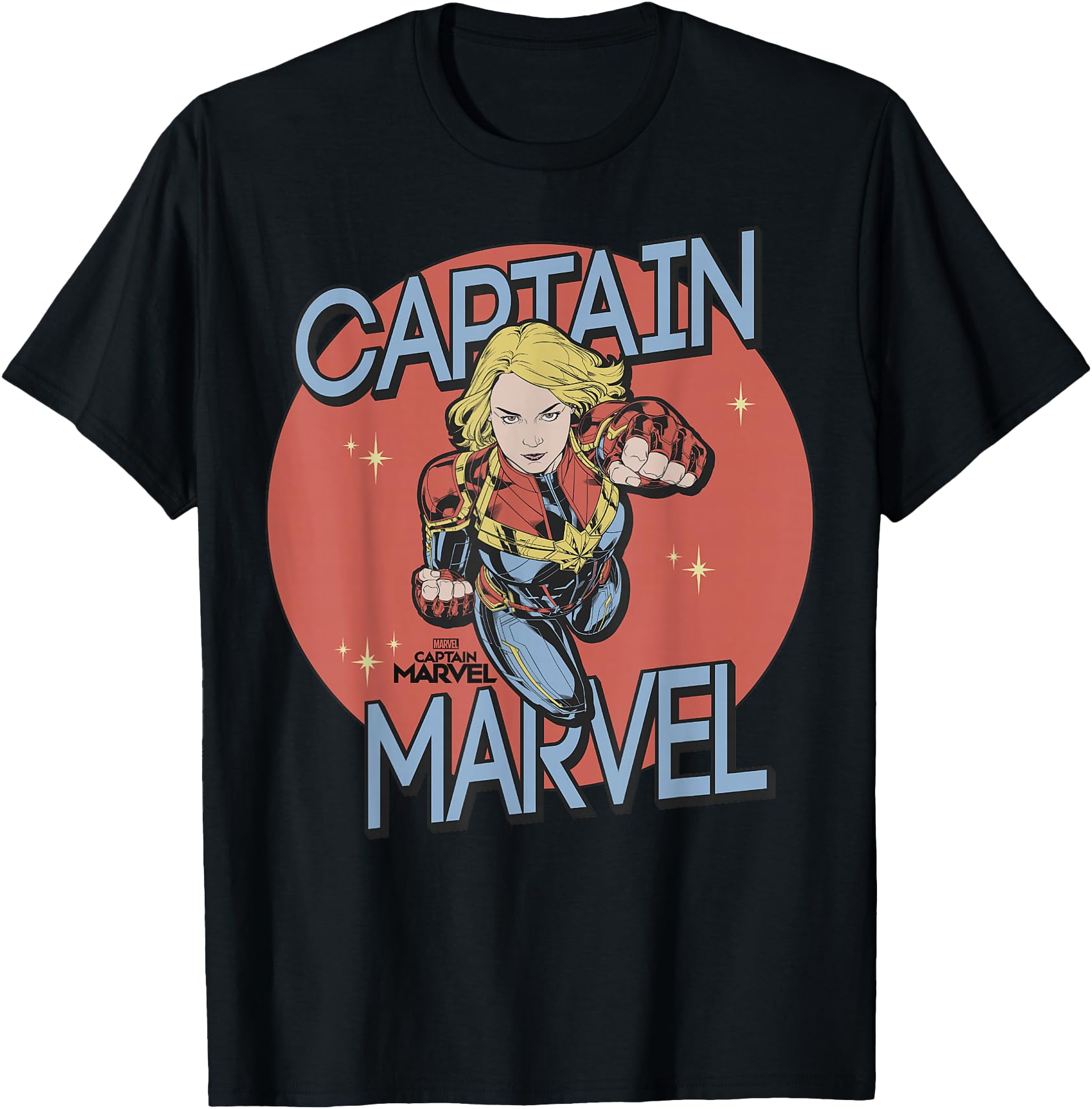 Captain Marvel Red Spot Action Pose Logo Graphic T-Shirt