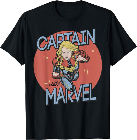 Captain Marvel Red Spot Action Pose Logo Graphic T-Shirt
