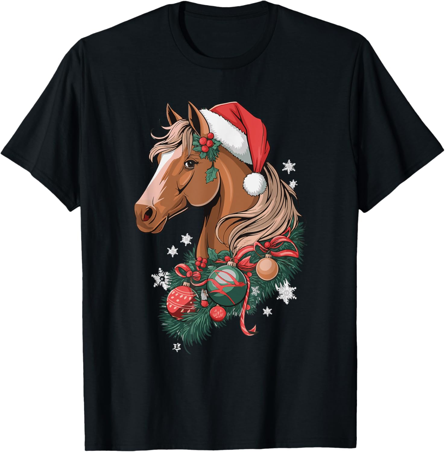 Christmas Xmas Horse Owner Equestrian Horse Christmas T-Shirt - Unisex - Small - Black - Short Sleeve - Regular Fit - Cotton Blend - Machine Wash - Festive Christmas Theme - Winter