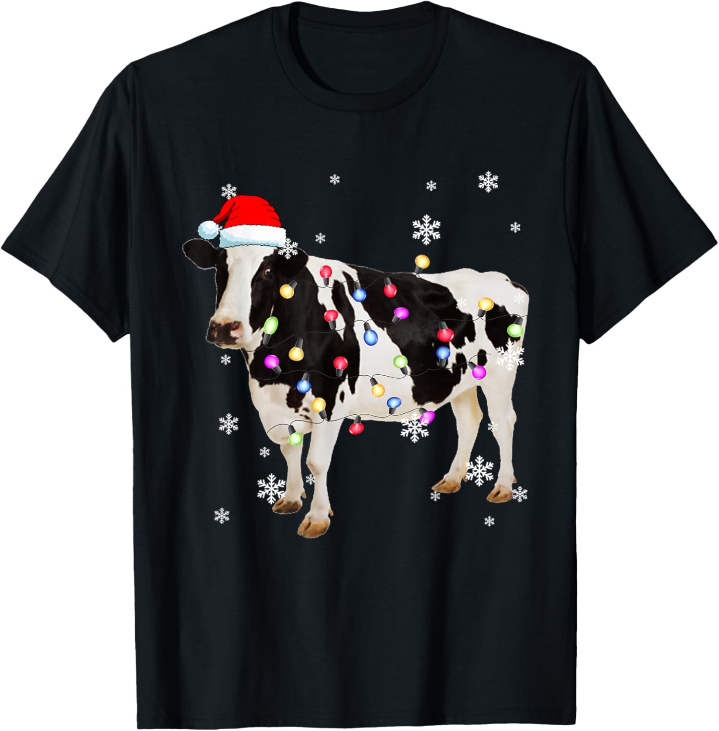 Christmas Cow Shirt Cow Tree Light Xmas Funny Cow