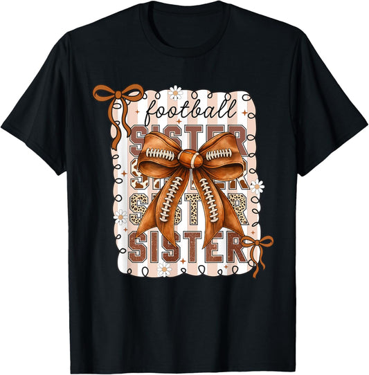 American Football Sister Coquette Bow Thanksgiving for Girls T-Shirt