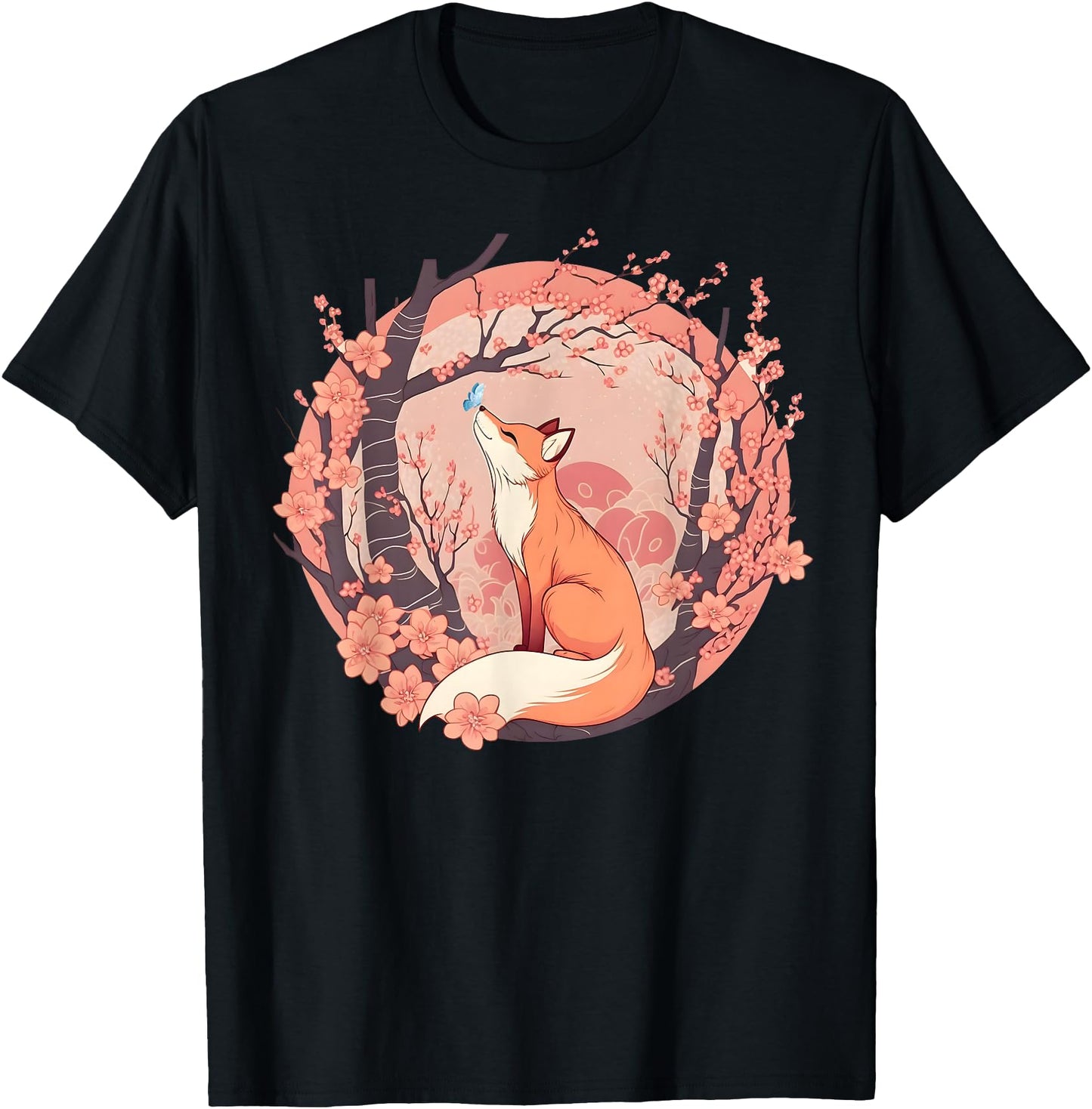 Fox Japanese Cherry Blossom Flower Cute Butterfly Vintage