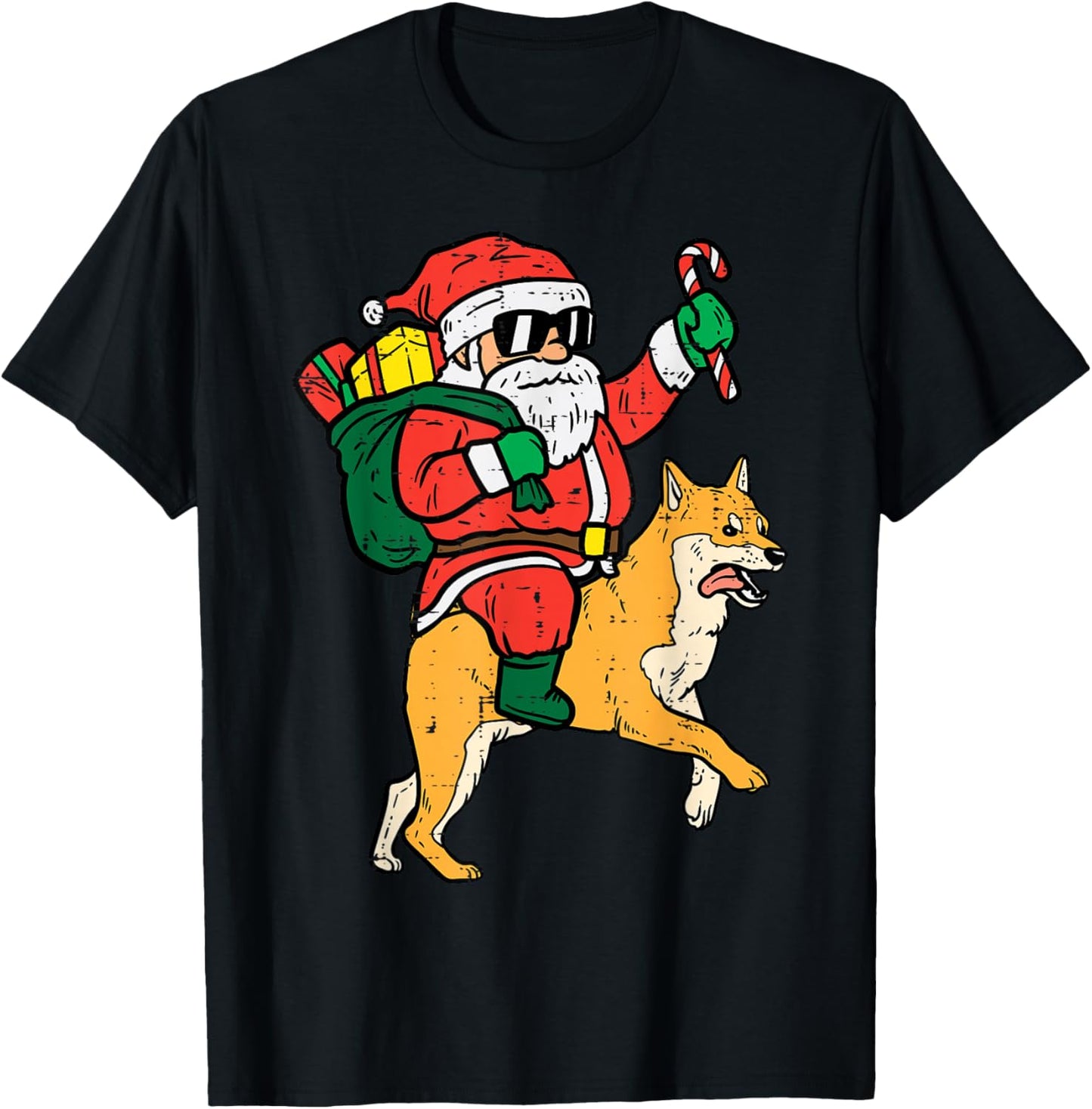 Santa Riding Shiba Inu Doge Akita Christmas PJs Xmas Pajamas