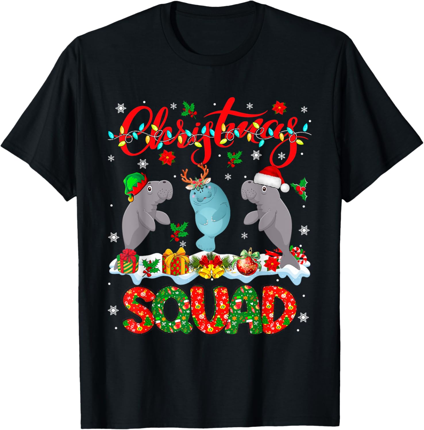 Christmas Squad Three Santa Reindeer Elf Manatees Xmas