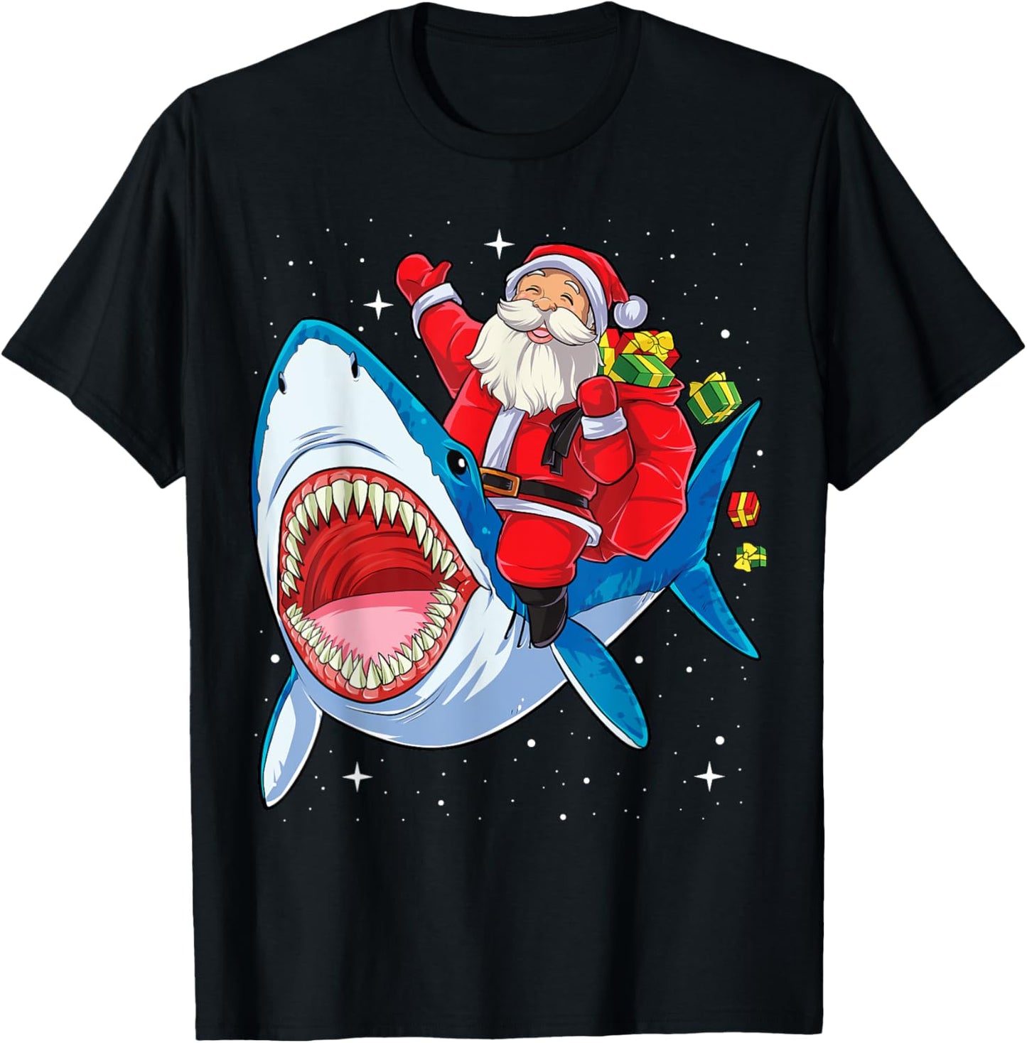 Santa Claus Riding Shark Christmas Boys Merry Sharkmas Xmas