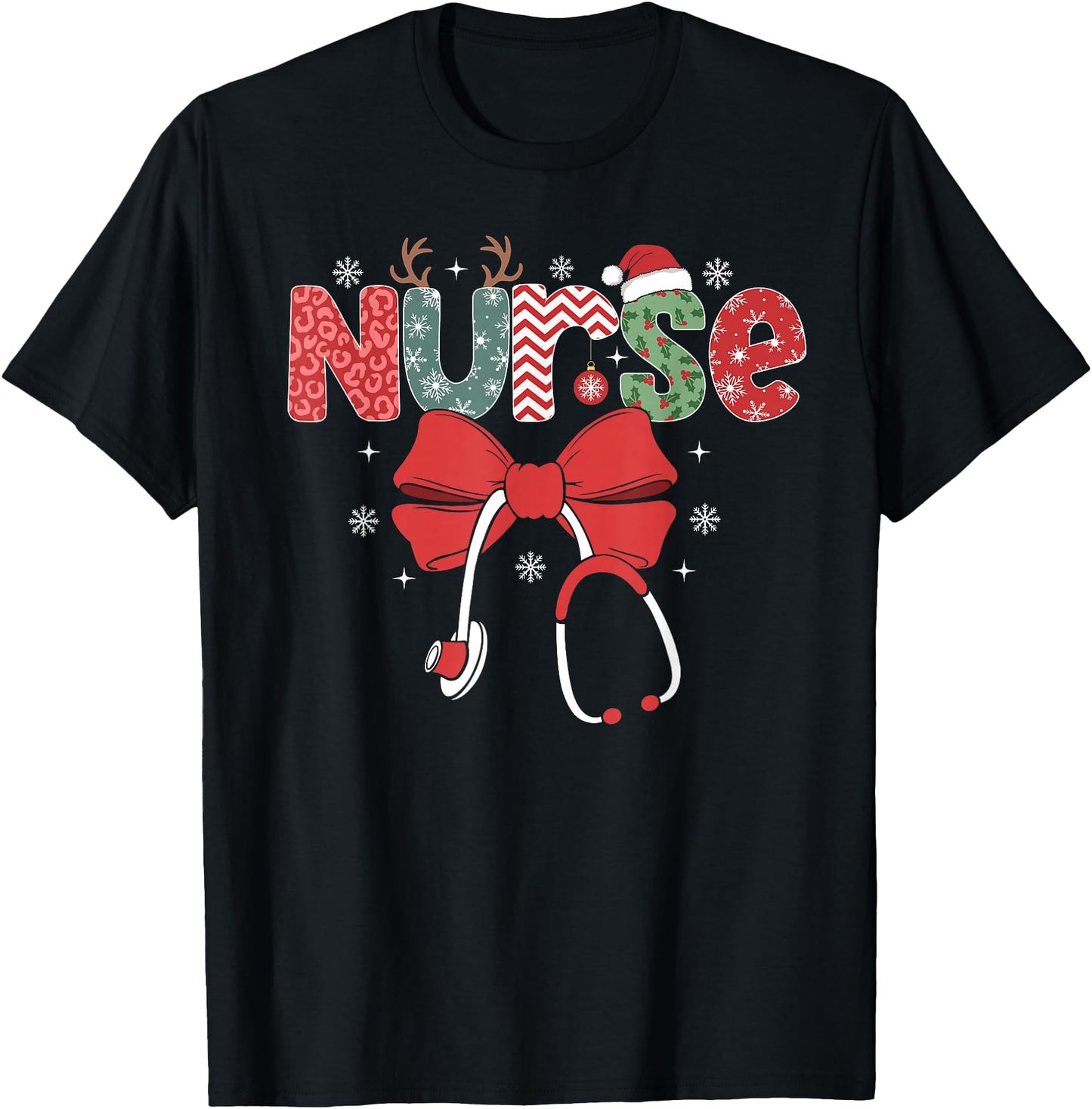 Nurse Christmas Stethoscope Xmas Scrub Top Nursing Women
