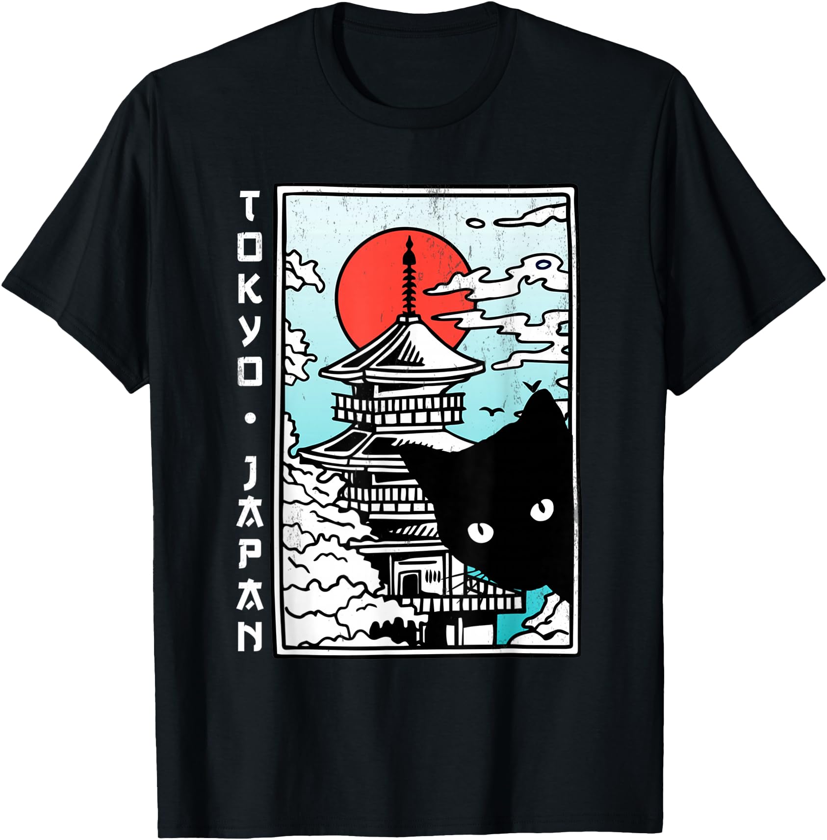 Tokyo Japan Shirt Cute Kawaii Japanese Temple Black Cat