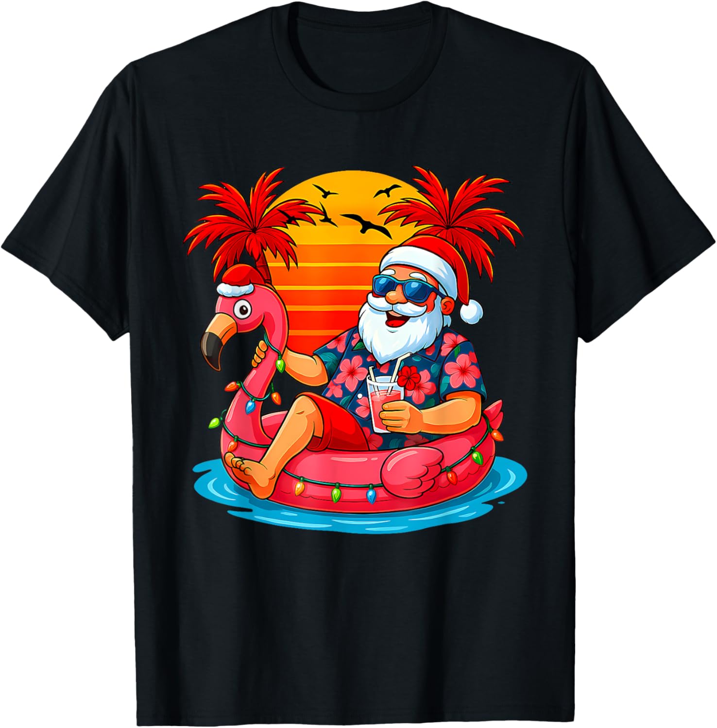 Christmas in July Shirt Santa Flamingo Float Summer Xmas