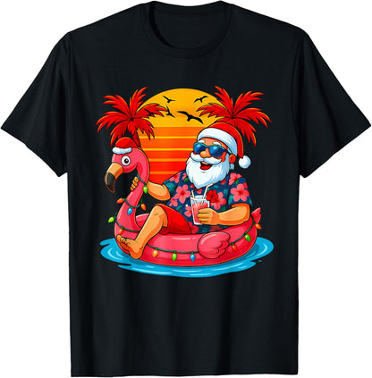 Christmas in July Shirt Santa Flamingo Float Summer Xmas