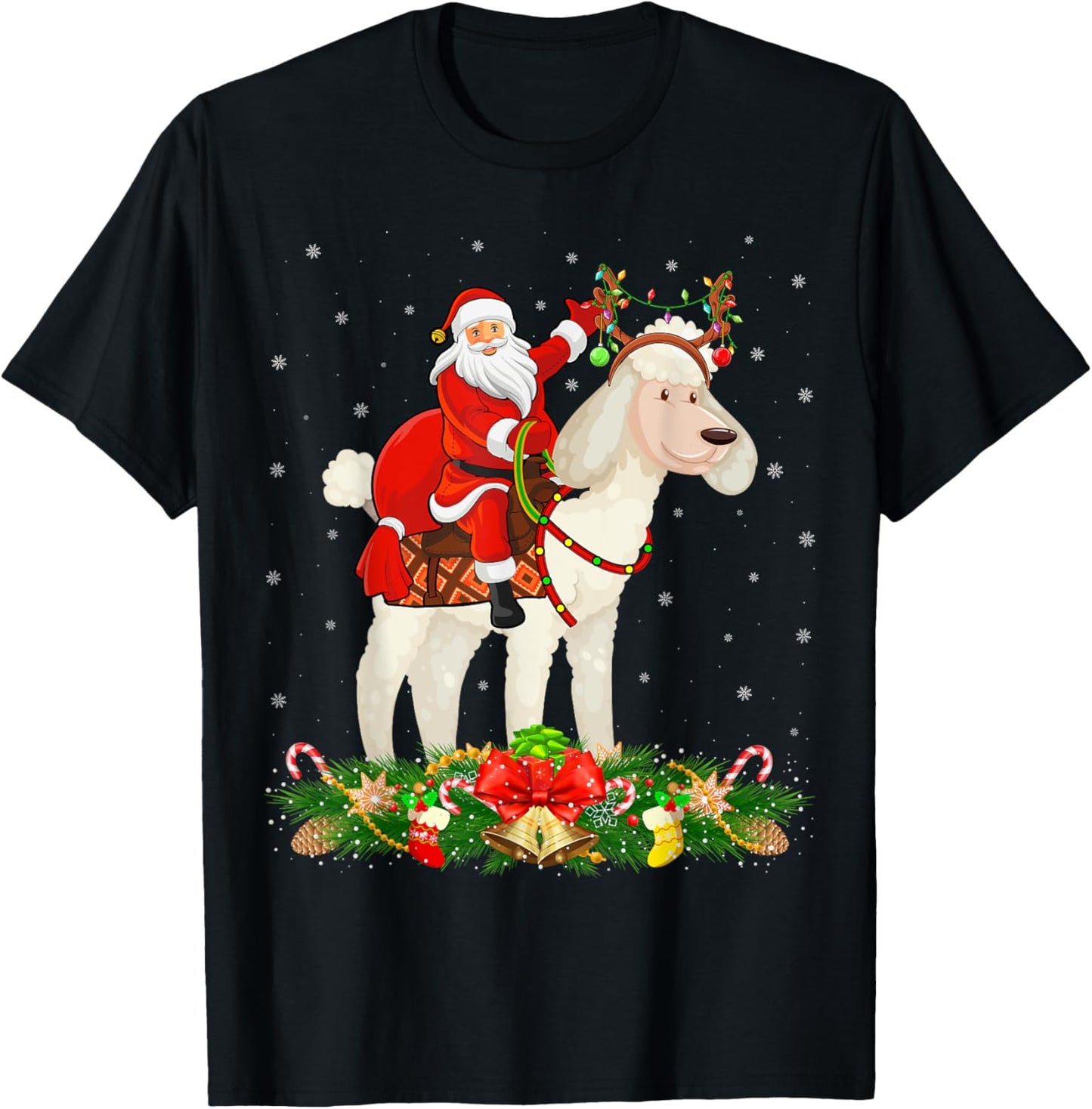 Xmas Decor Funny Santa Riding Poodle Dog Christmas T-Shirt for Men Women Kids