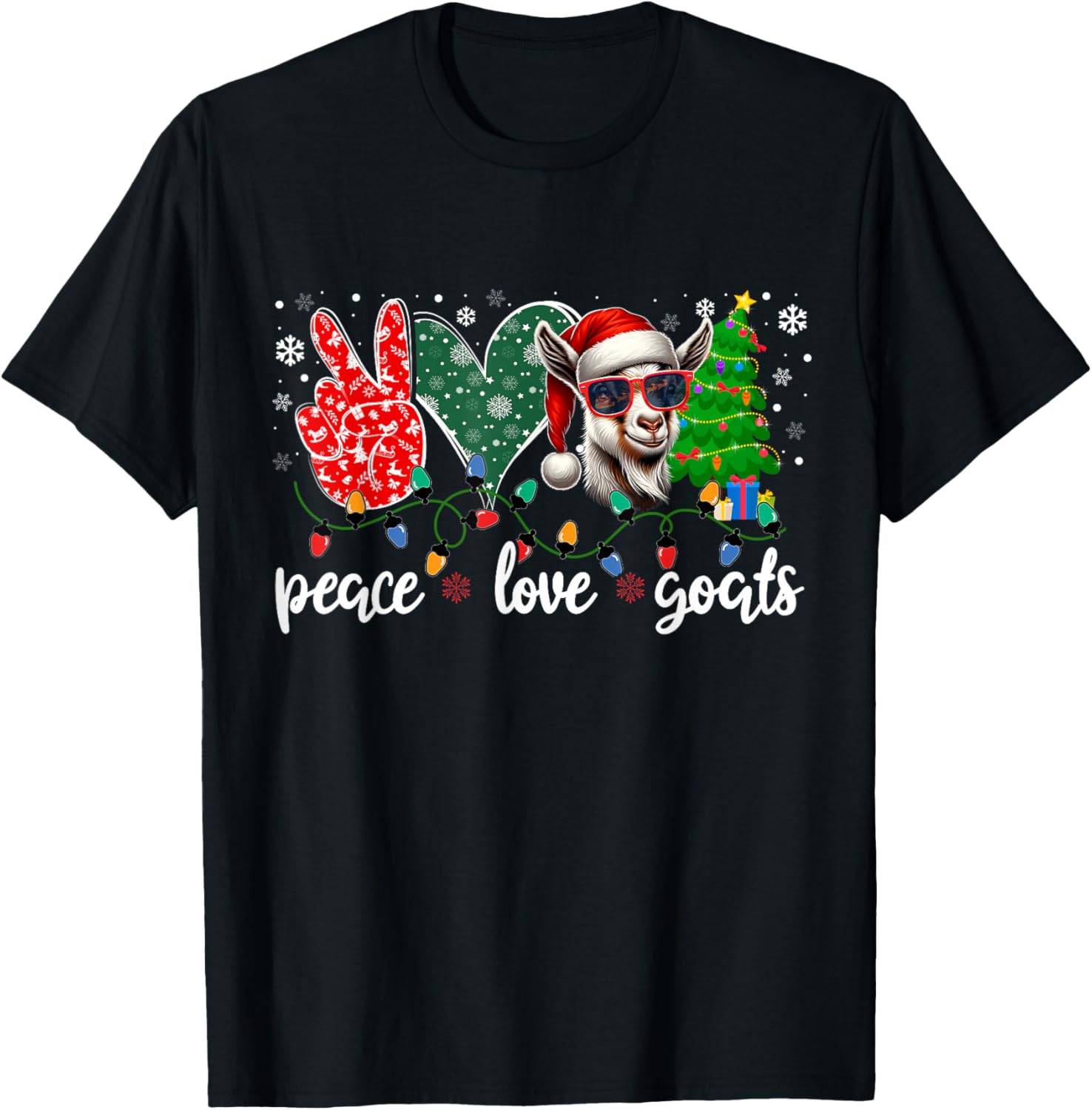Peace Love Goats Funny Goat Santa Hat Sunglasses Xmas Tree