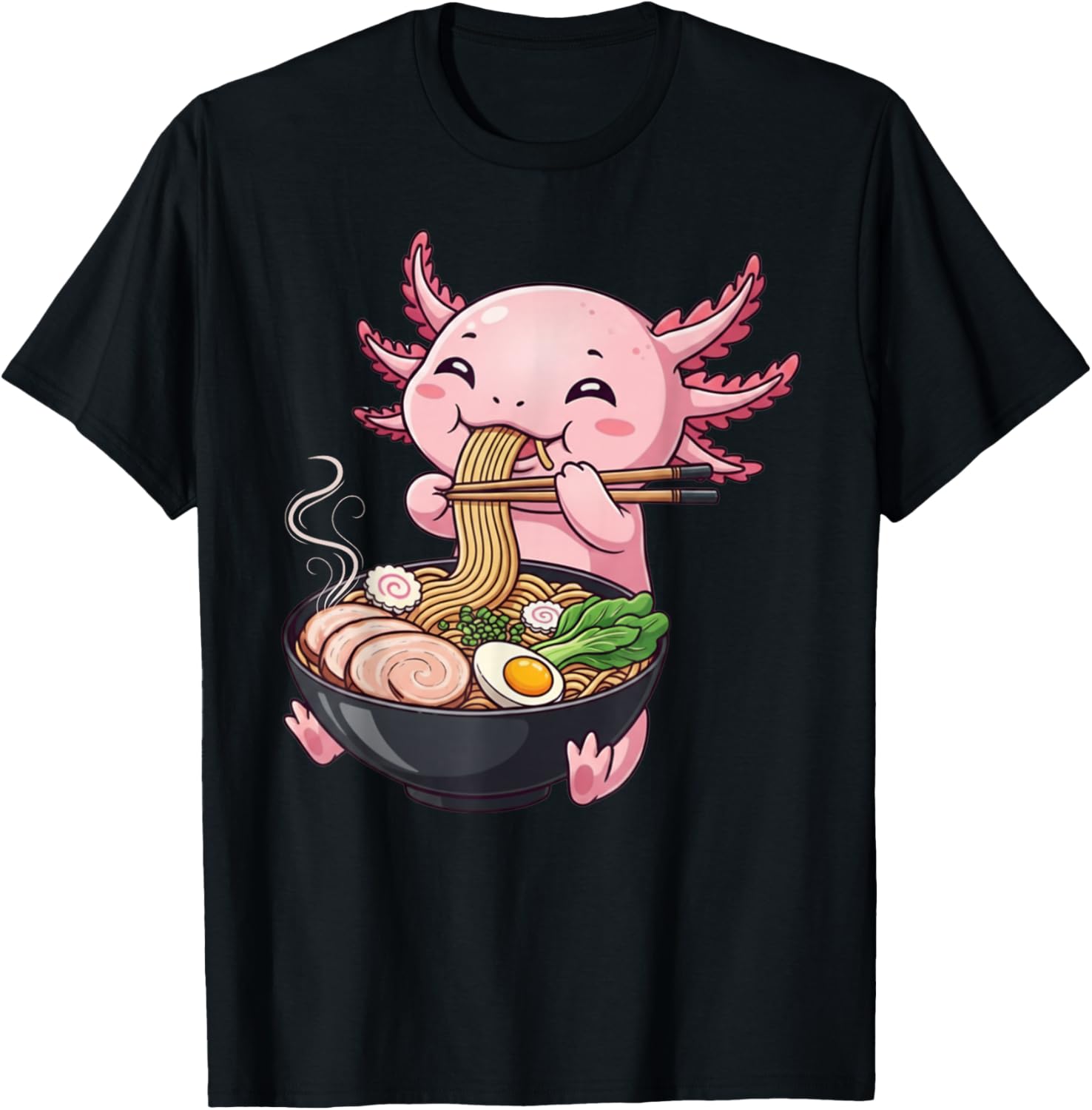 Funny Axolotl Eating Ramen Graphic Tee Japanese Kawaii Anime