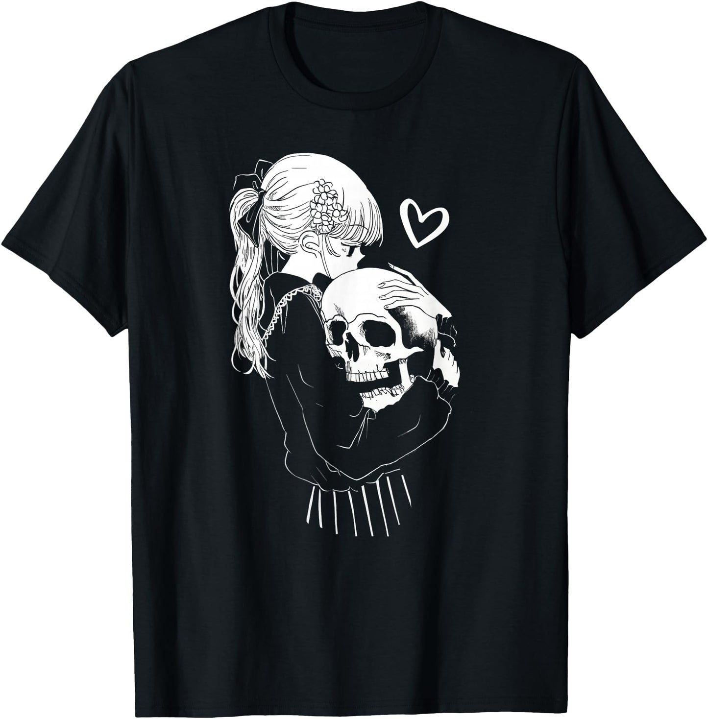 Creepy Cute Anime Schoolgirl Cuddles Skeleton Skull Dark Art