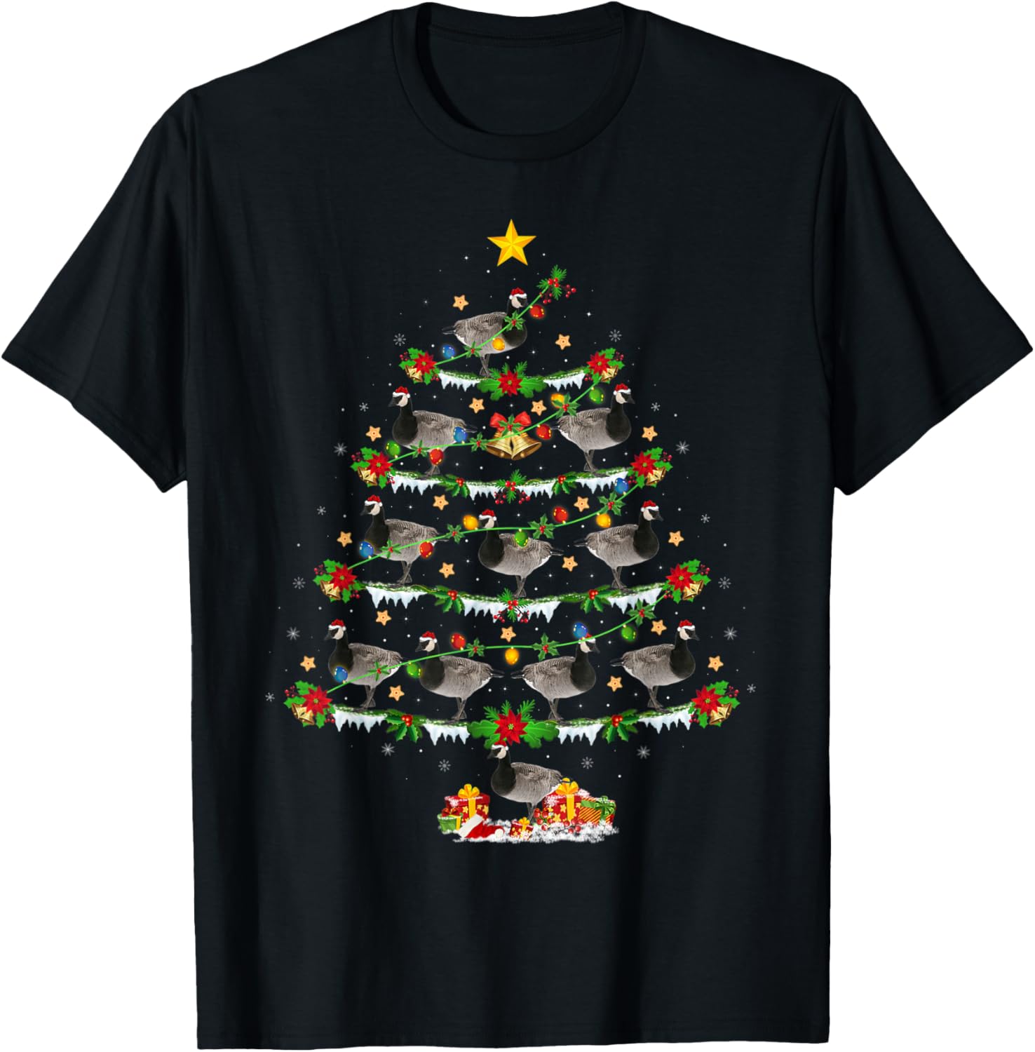 Xmas Tree Canada-Goose Christmas Gifts Goose Bird Lover Unisex-Adults Black Animal Print Modern Animal Print Short Sleeve Crew Neck T-Shirt Small