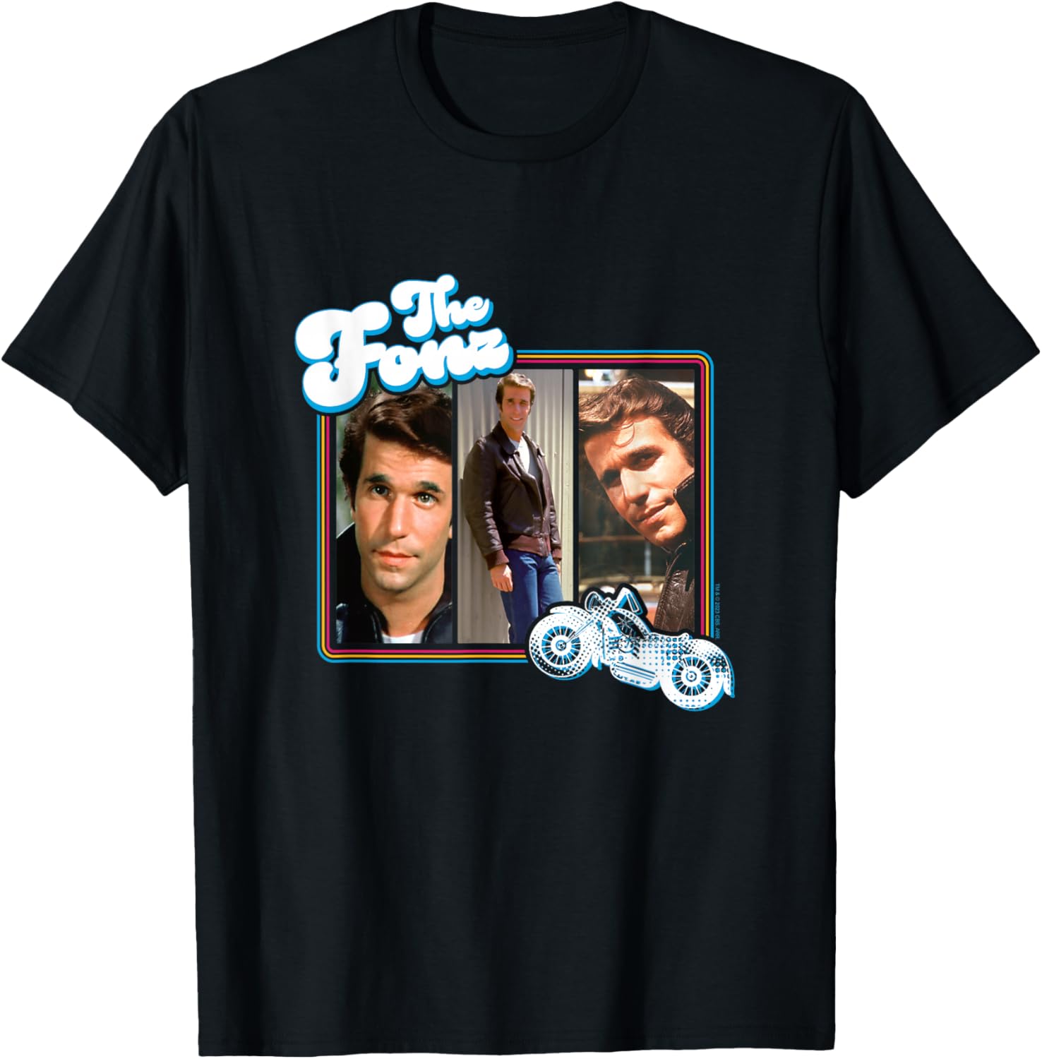 CBS Happy Days The Fonz T-Shirt - Men's Unisex Grey Cartoon Graphic Crew Neck Short Sleeve T-Shirt - Small, Medium, XX-Large